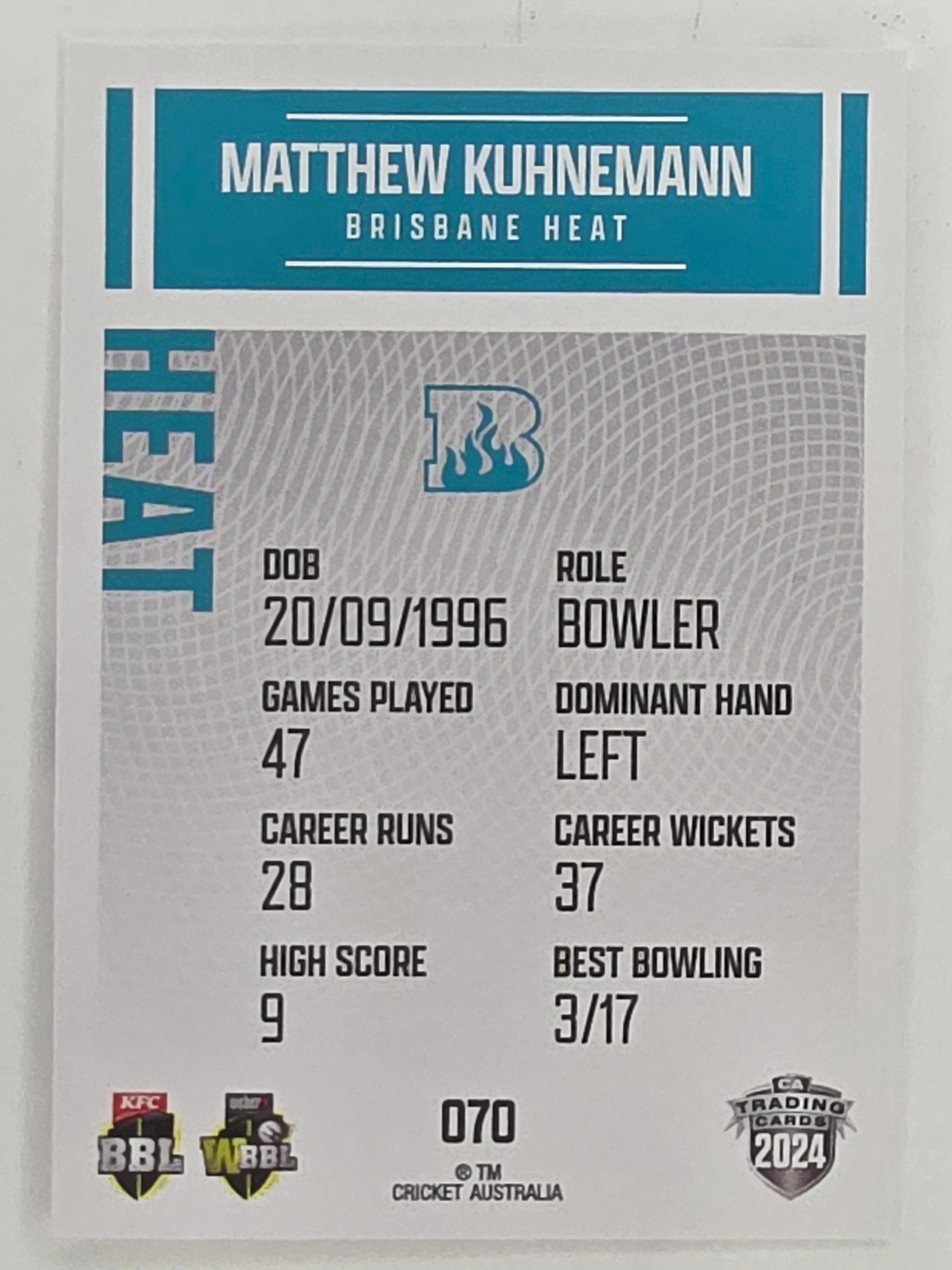 2024–25 Cricket Traders Base Card #070 Matthew Kuhnemann Brisbane Heat