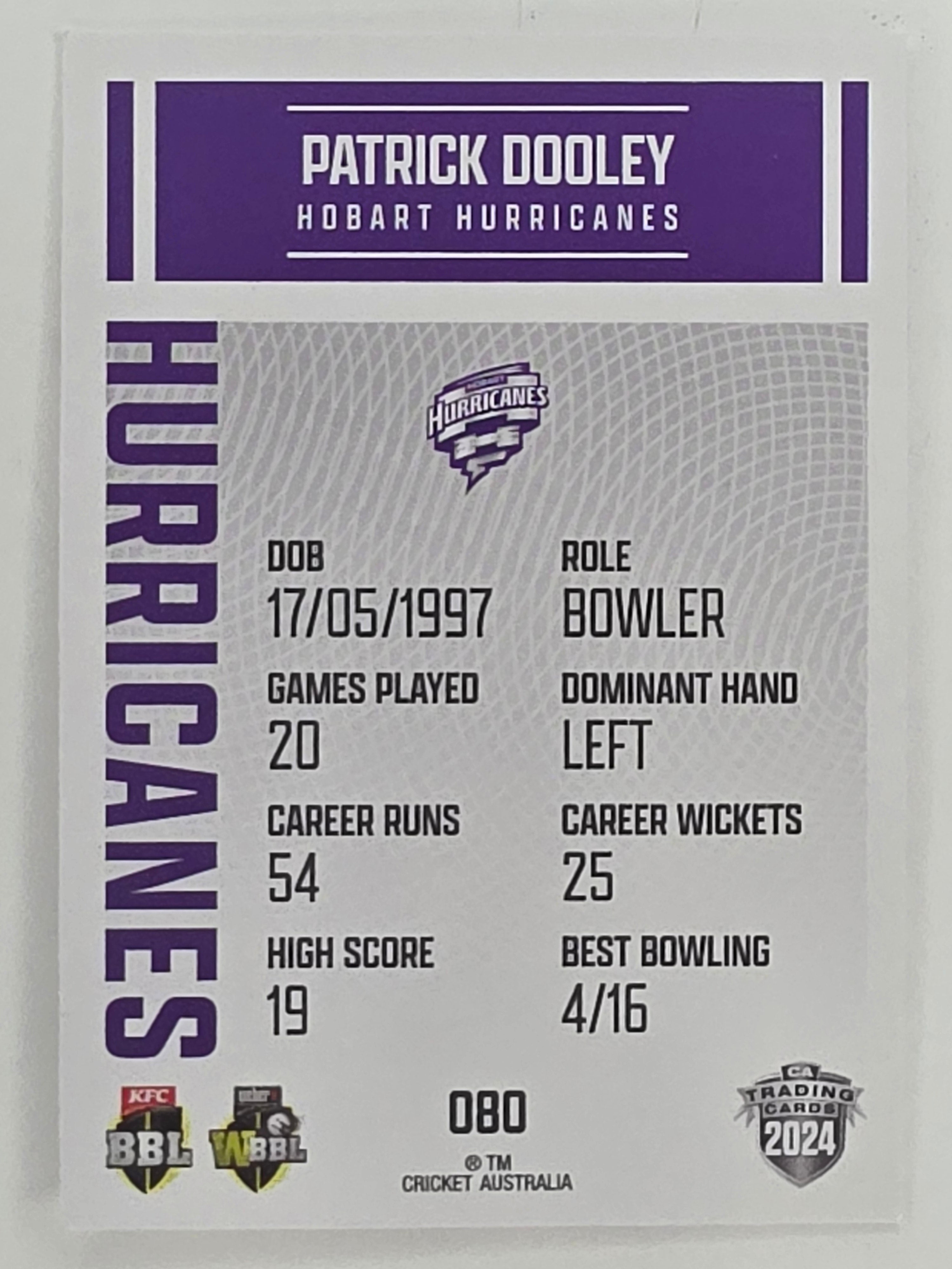 2024–25 Cricket Traders Base Card #080 Patrick Dooley Hobart Hurricanes