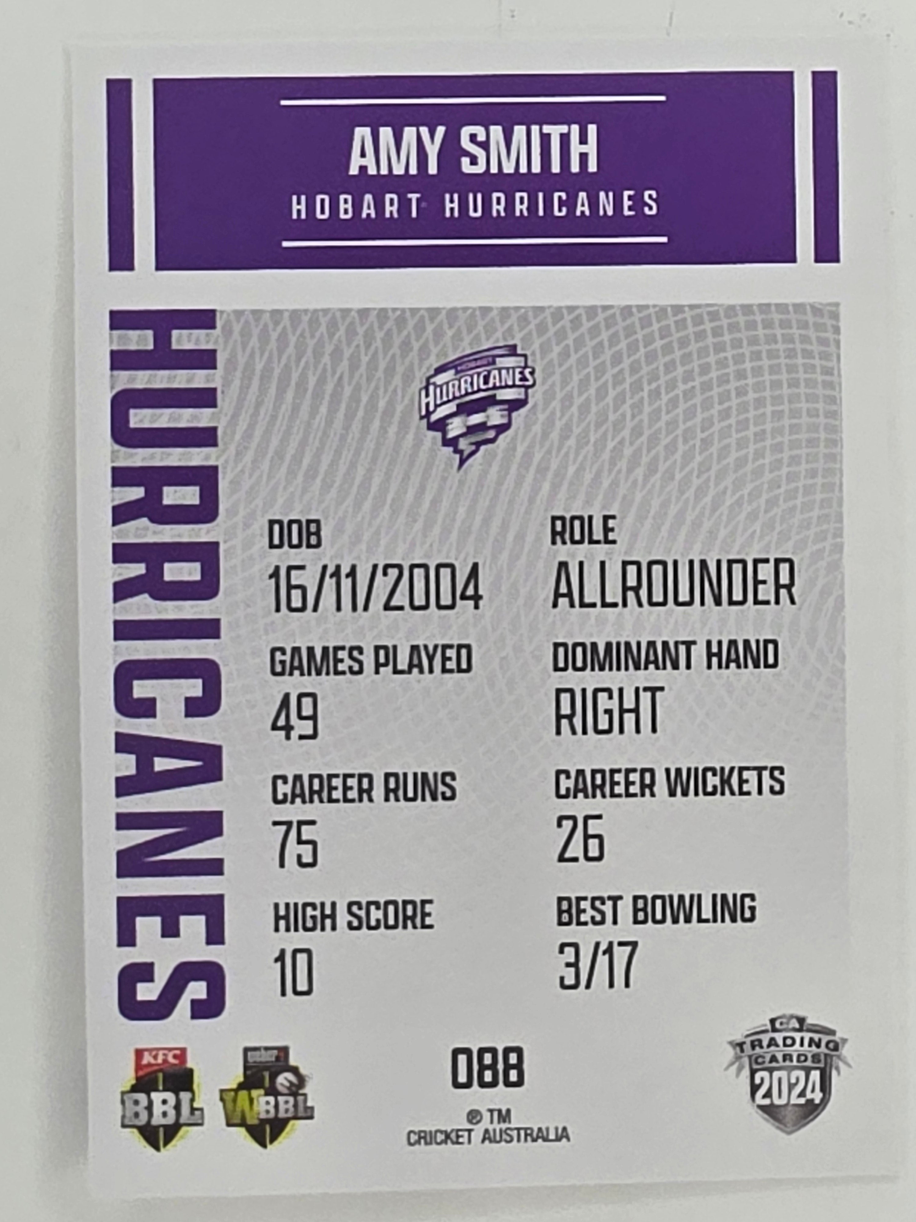 2024–25 Cricket Traders Base Card #088 Amy Smith Hobart Hurricanes WBBL