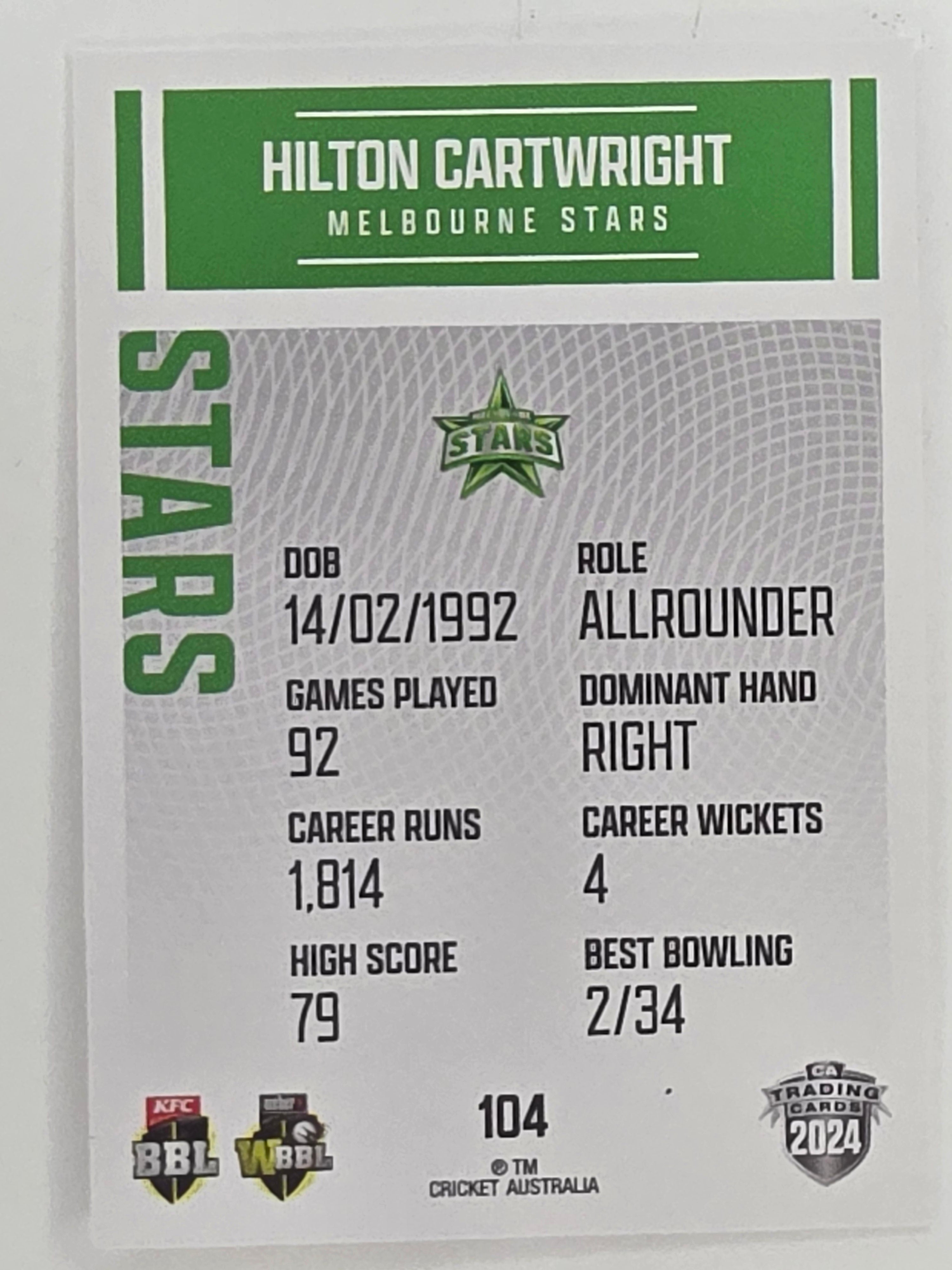 2024–25 Cricket Traders Base Card #104 Hilton Cartwright Melbourne Stars
