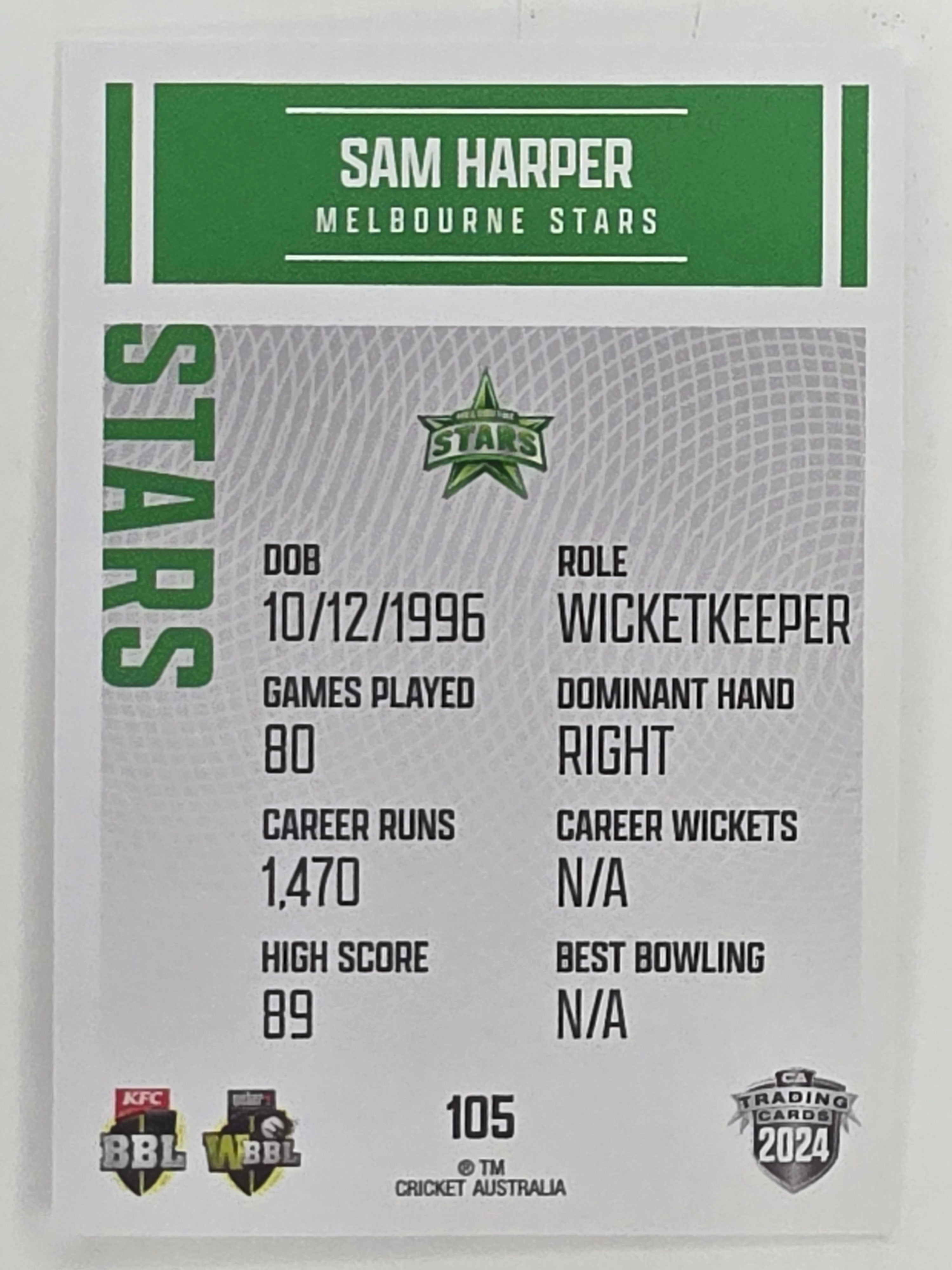2024–25 Cricket Traders Base Card #105 Sam Harper Melbourne Stars
