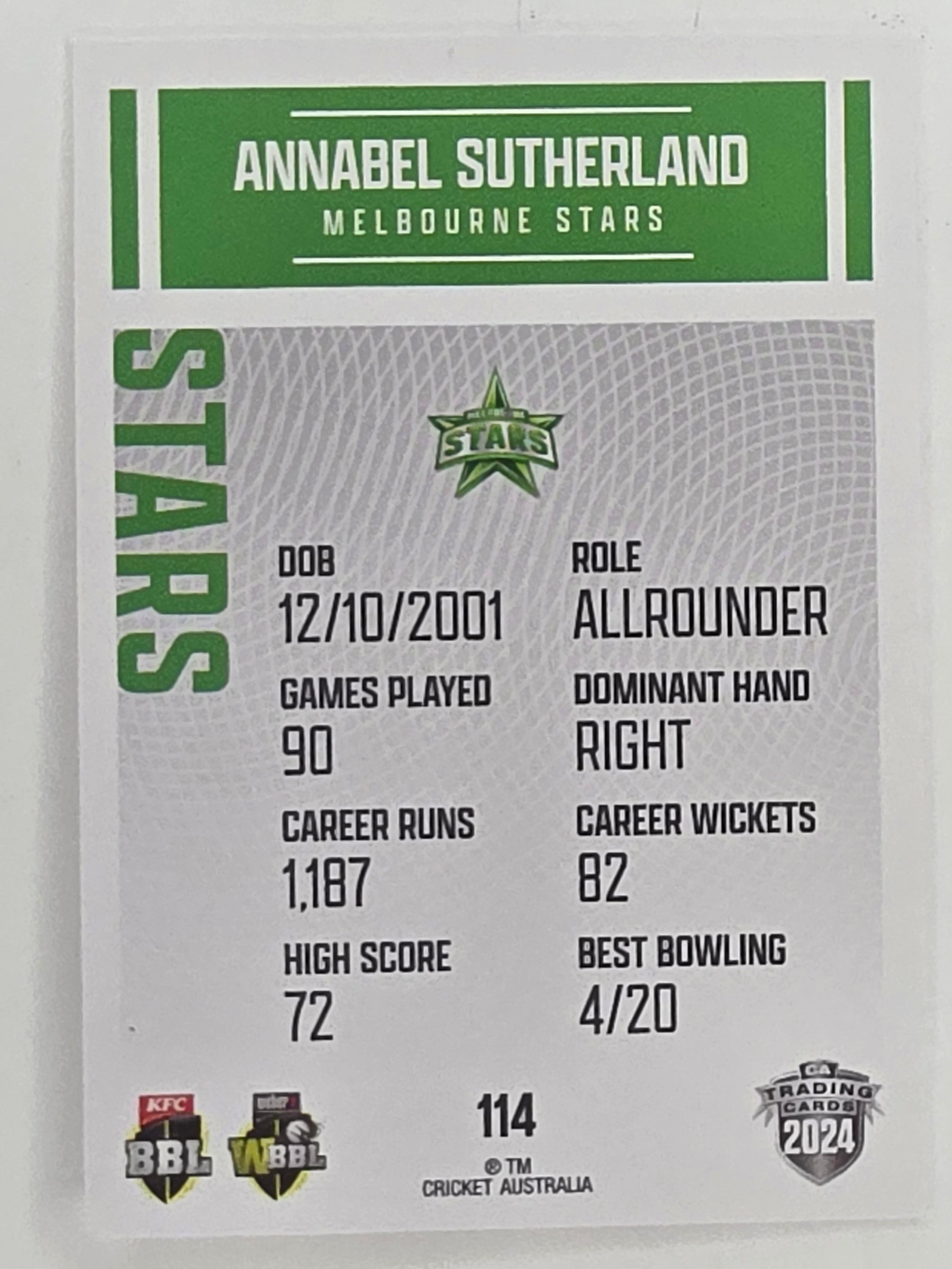 2024–25 Cricket Traders Base Card #114 Annabel Sutherland Melbourne Stars WBBL