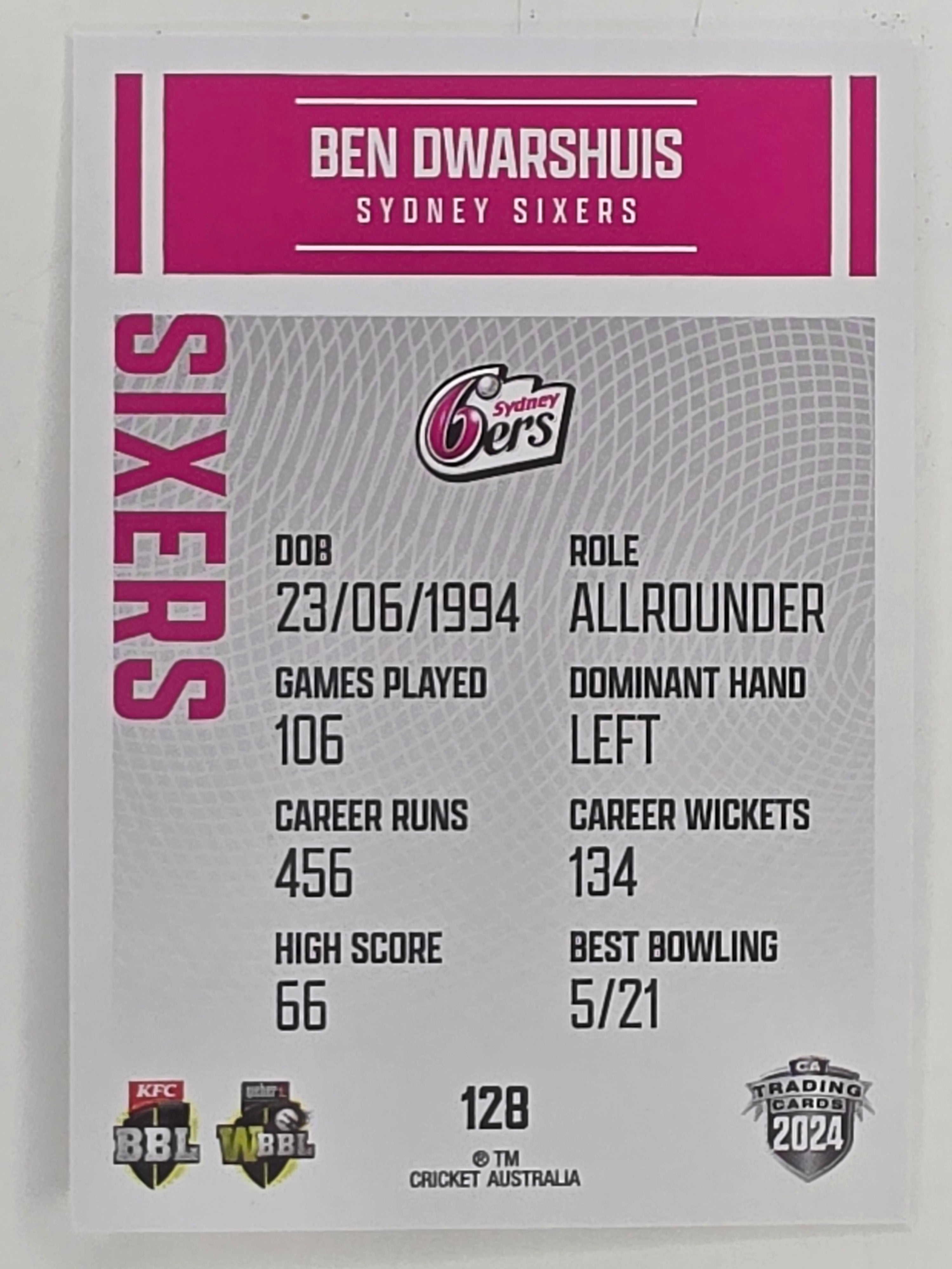 2024–25 Cricket Traders Base Card #128 Ben Dwarshuis Sydney Sixers