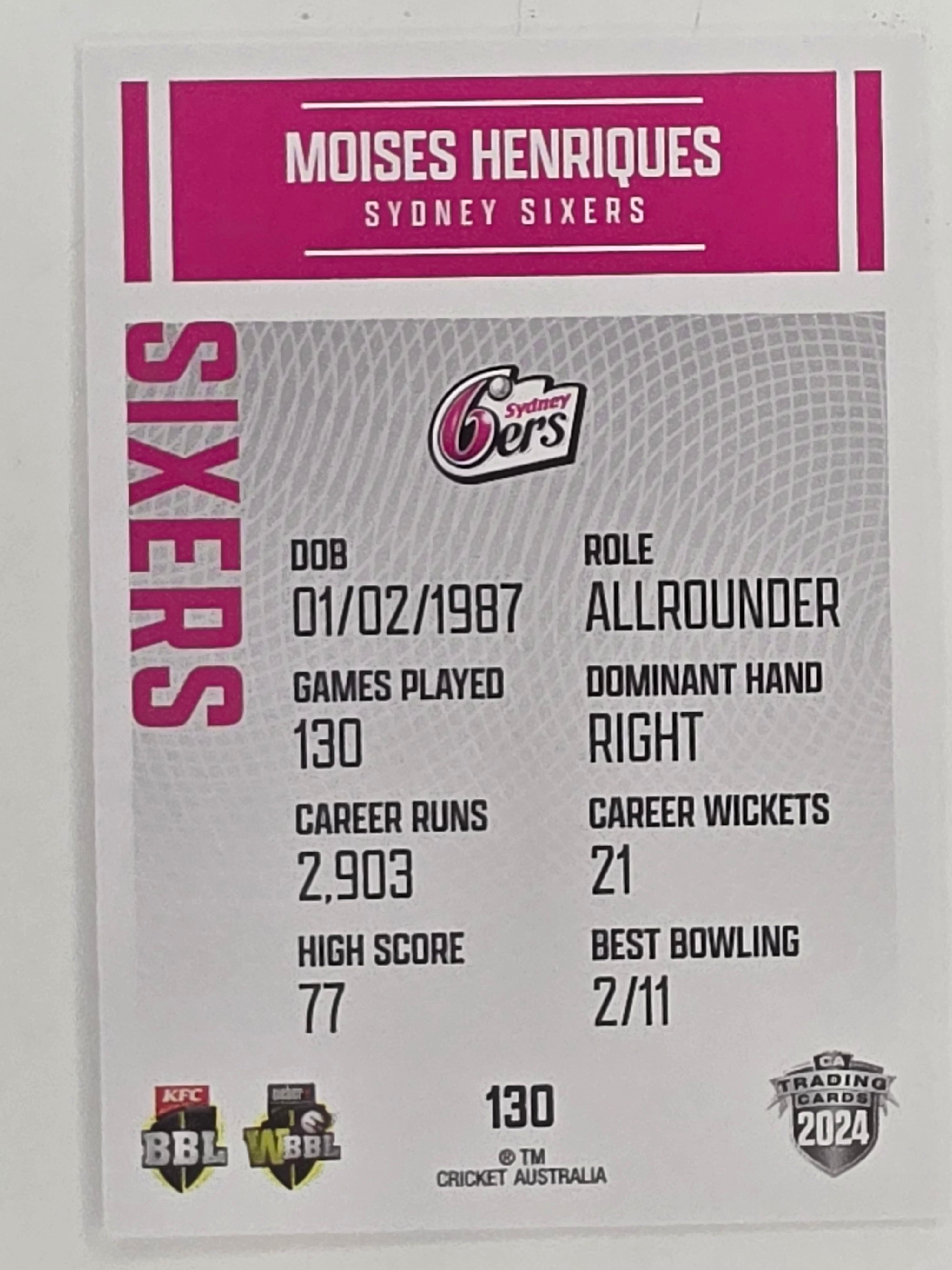 2024–25 Cricket Traders Base Card #130 Moises Henriques Sydney Sixers