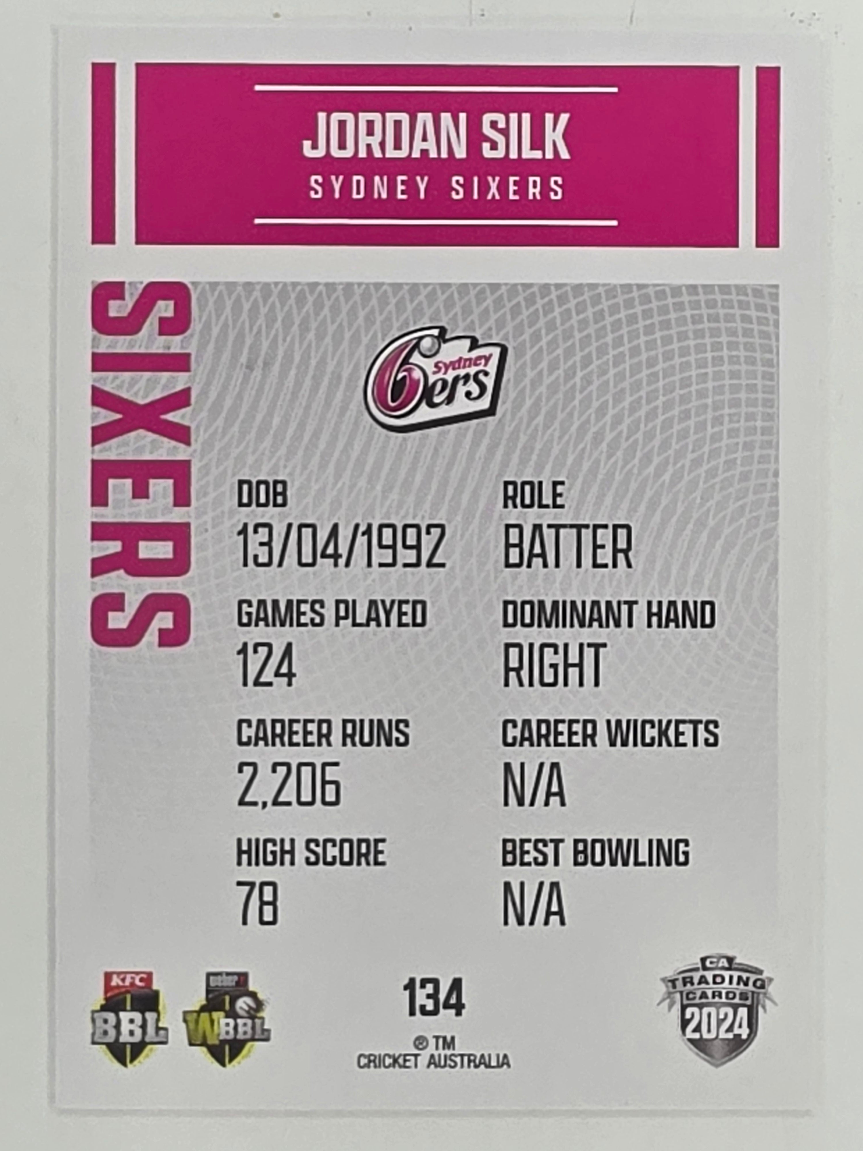 2024–25 Cricket Traders Base Card #134 Jordan Silk Sydney Sixers