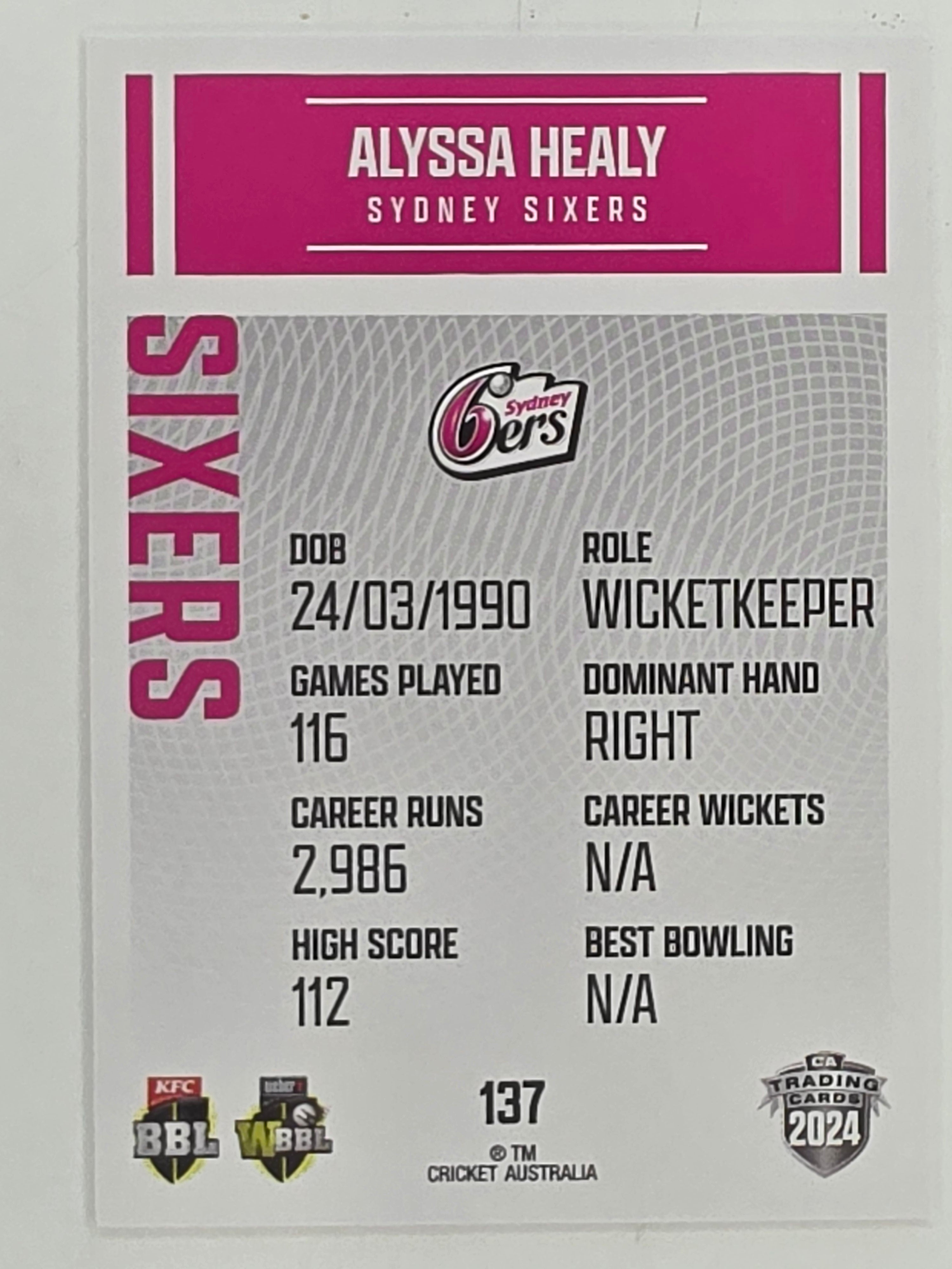 2024–25 Cricket Traders Base Card #137 Alyssa Healy Sydney Sixers WBBL