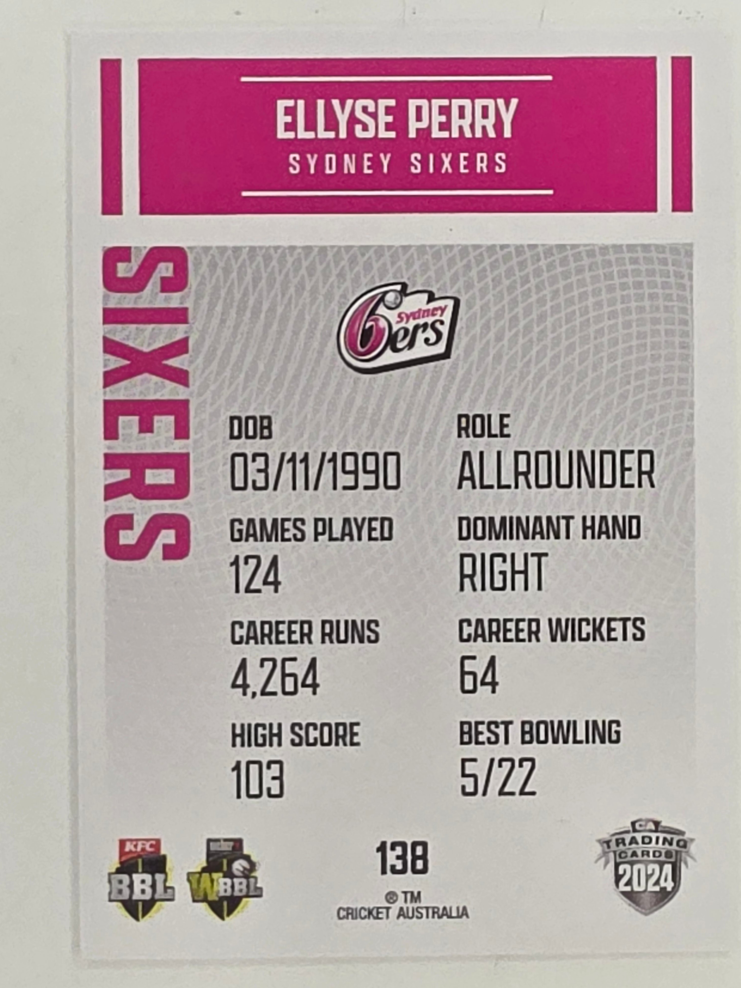2024–25 Cricket Traders Base Card #138 Ellyse Perry Sydney Sixers WBBL
