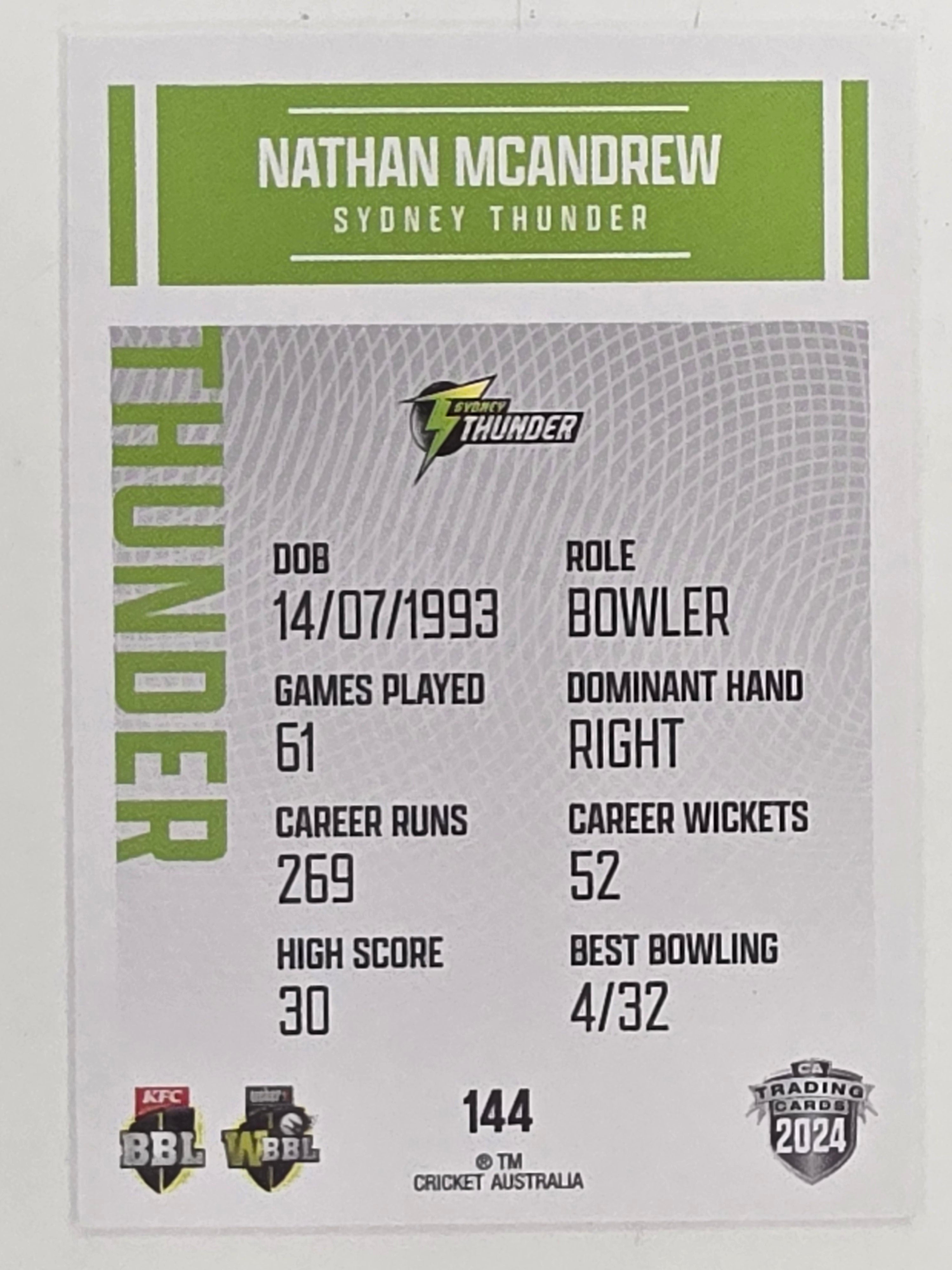 2024–25 Cricket Traders Base Card #144 Nathan McAndrew Sydney Thunder