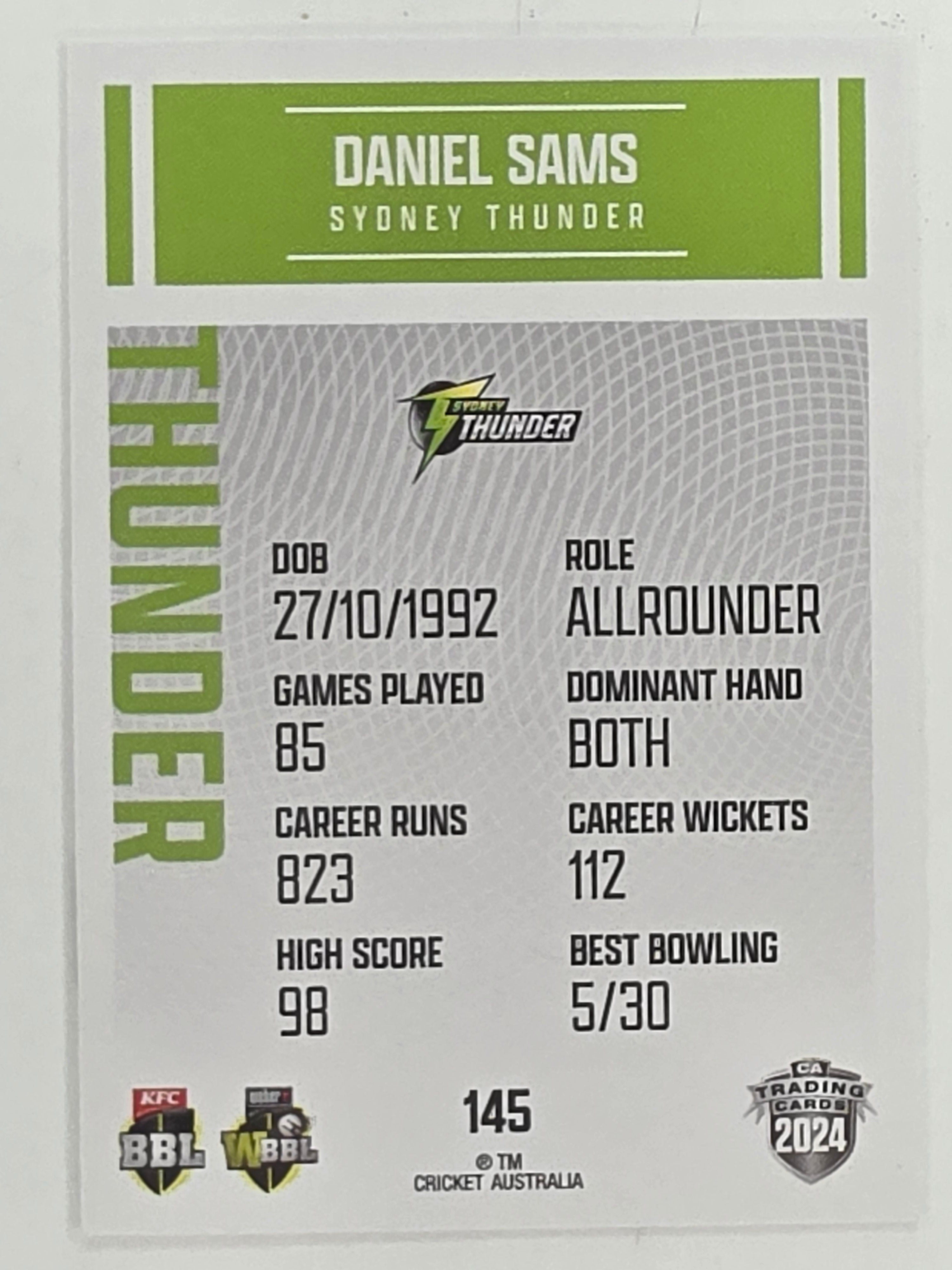 2024–25 Cricket Traders Base Card #145 Daniel Sams Sydney Thunder