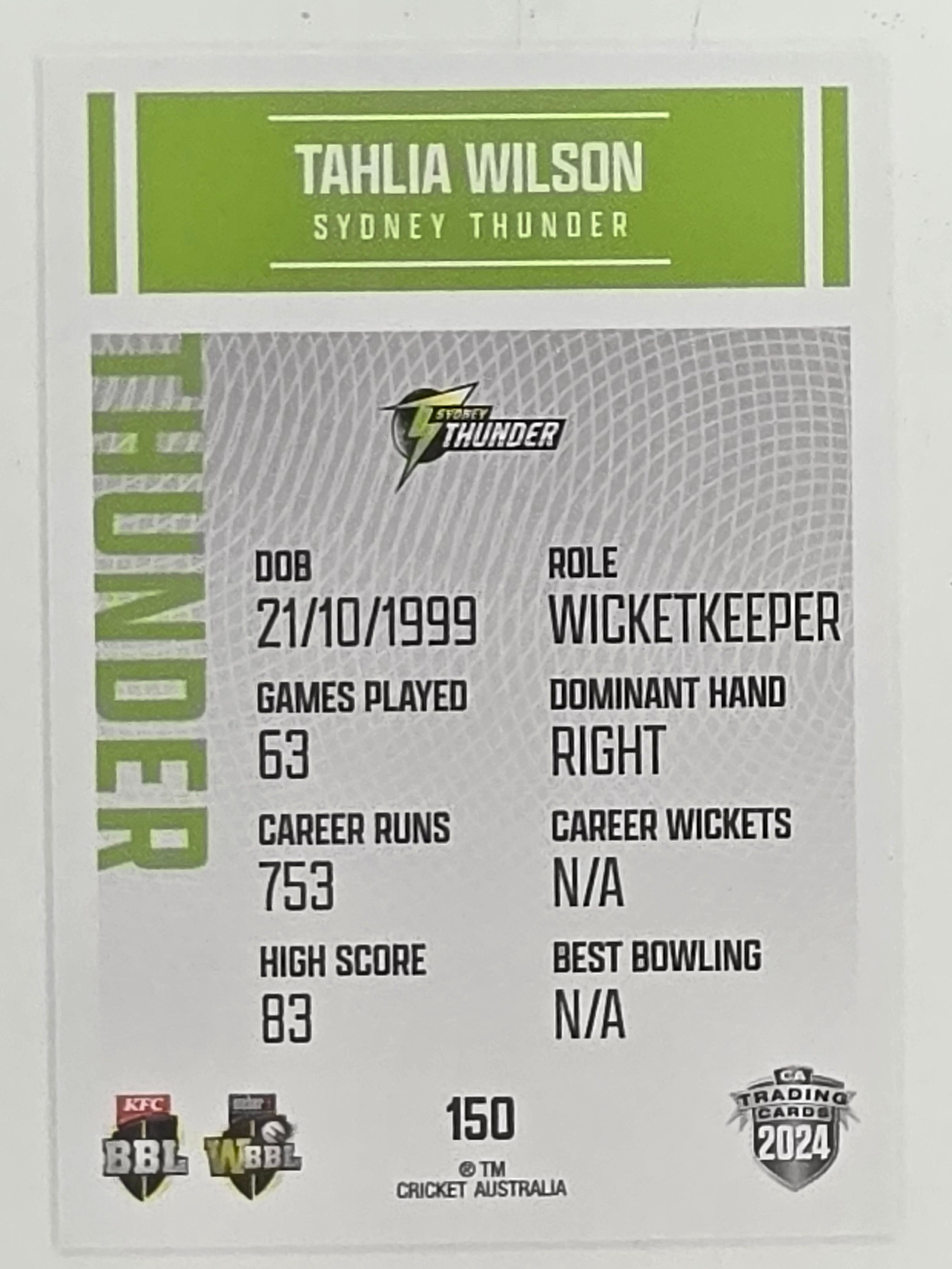 2024–25 Cricket Traders Base Card #150 Tahlia Wilson Sydney Thunder WBBL