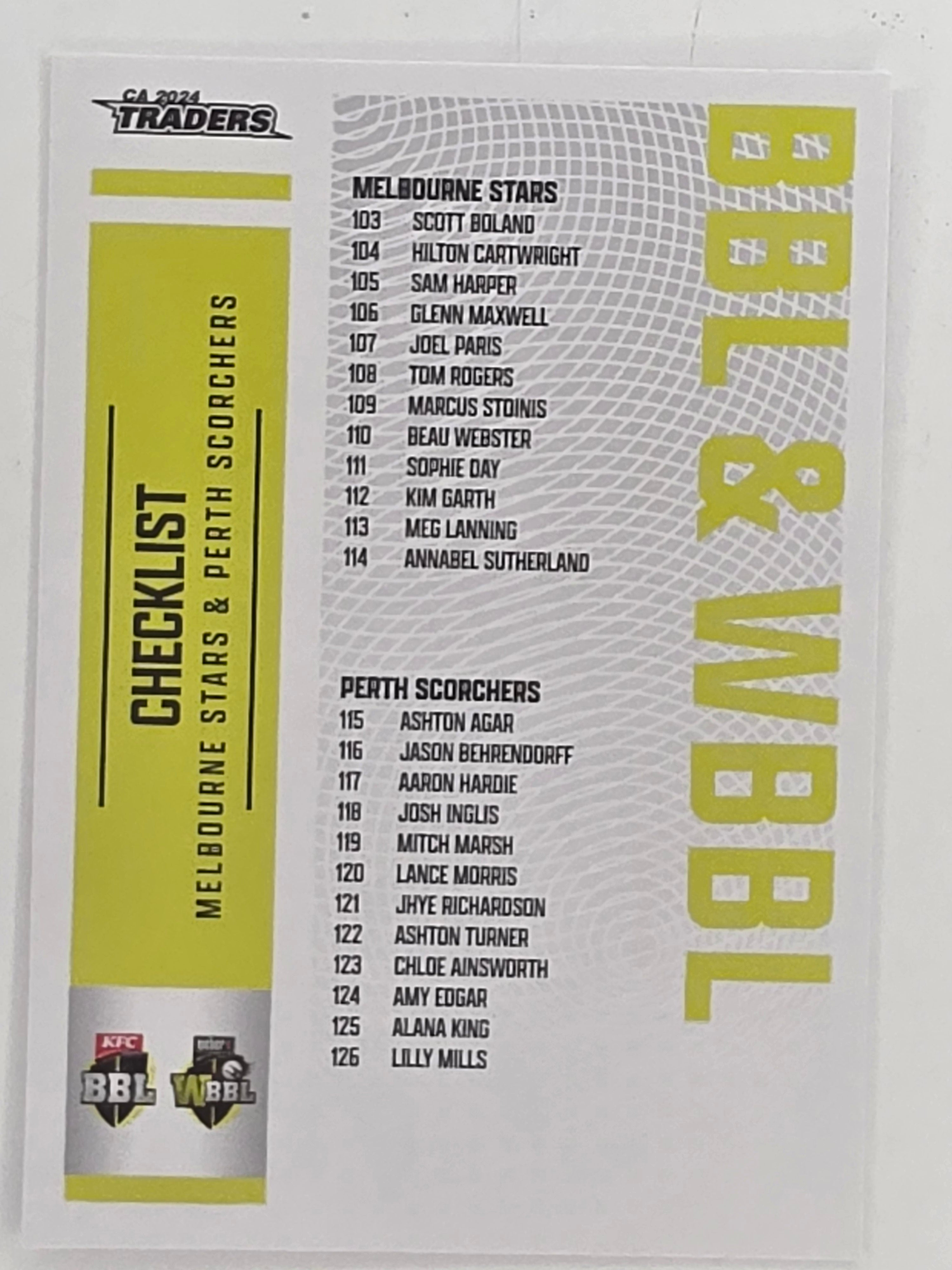 2024–25 Cricket Traders Base Card #153 BBL / WBBL Teams Checklist