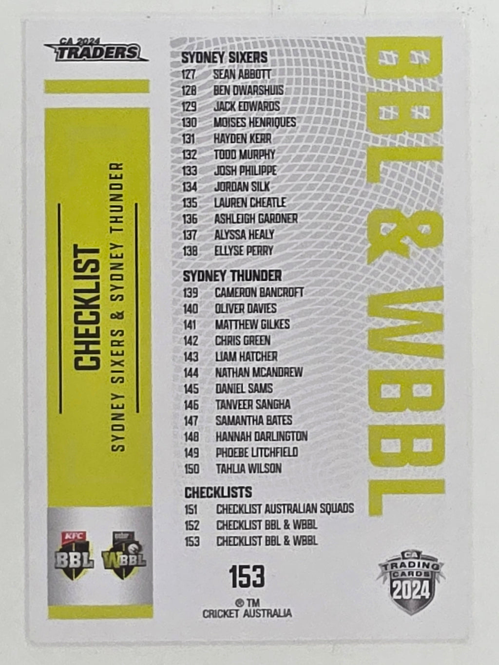 2024–25 Cricket Traders Base Card #153 BBL / WBBL Teams Checklist