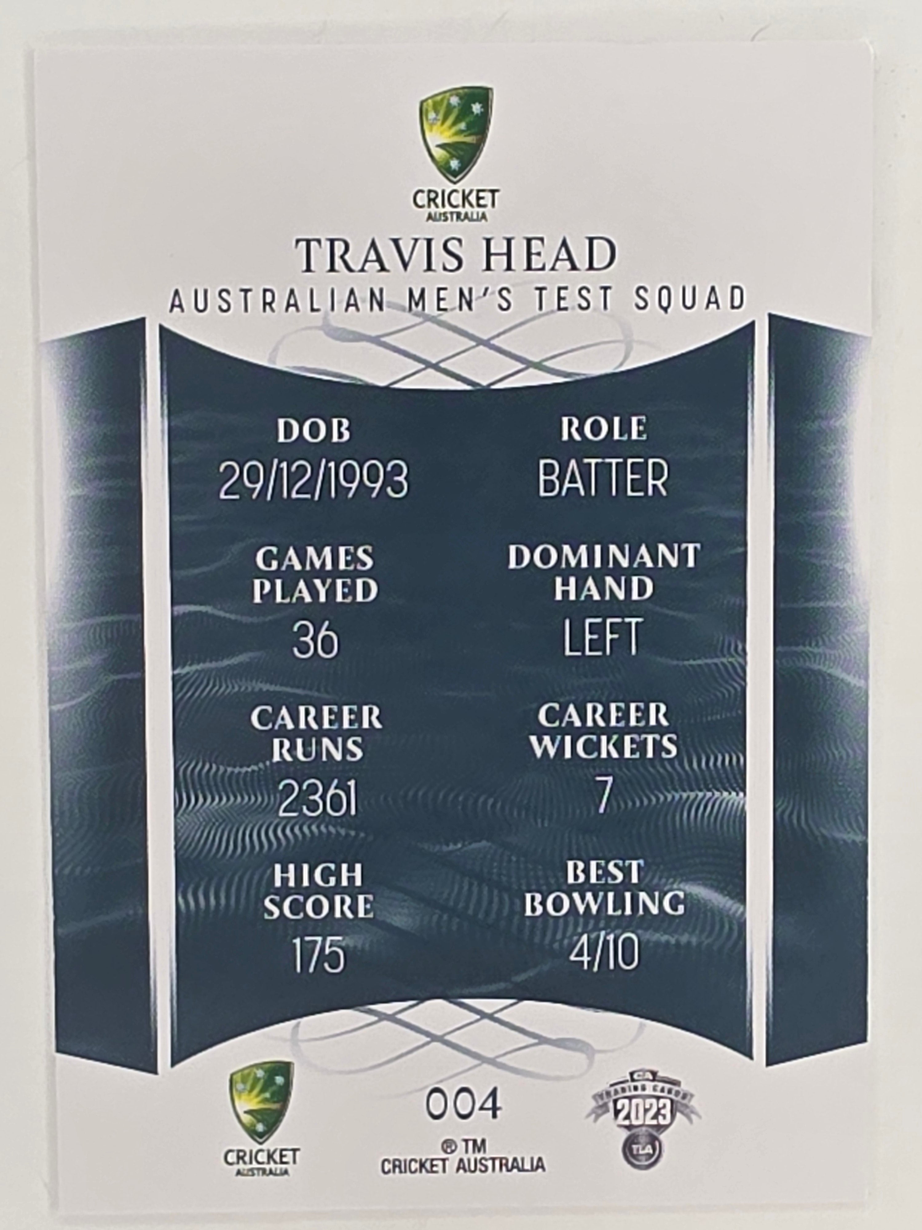 2023/24 Cricket Traders Base Card #004 Travis Head Australian Men’s Test