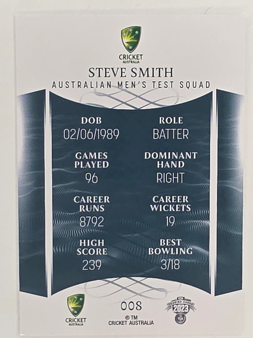 2023/24 Cricket Traders Base Card #008 Steve Smith Australian Men’s Test