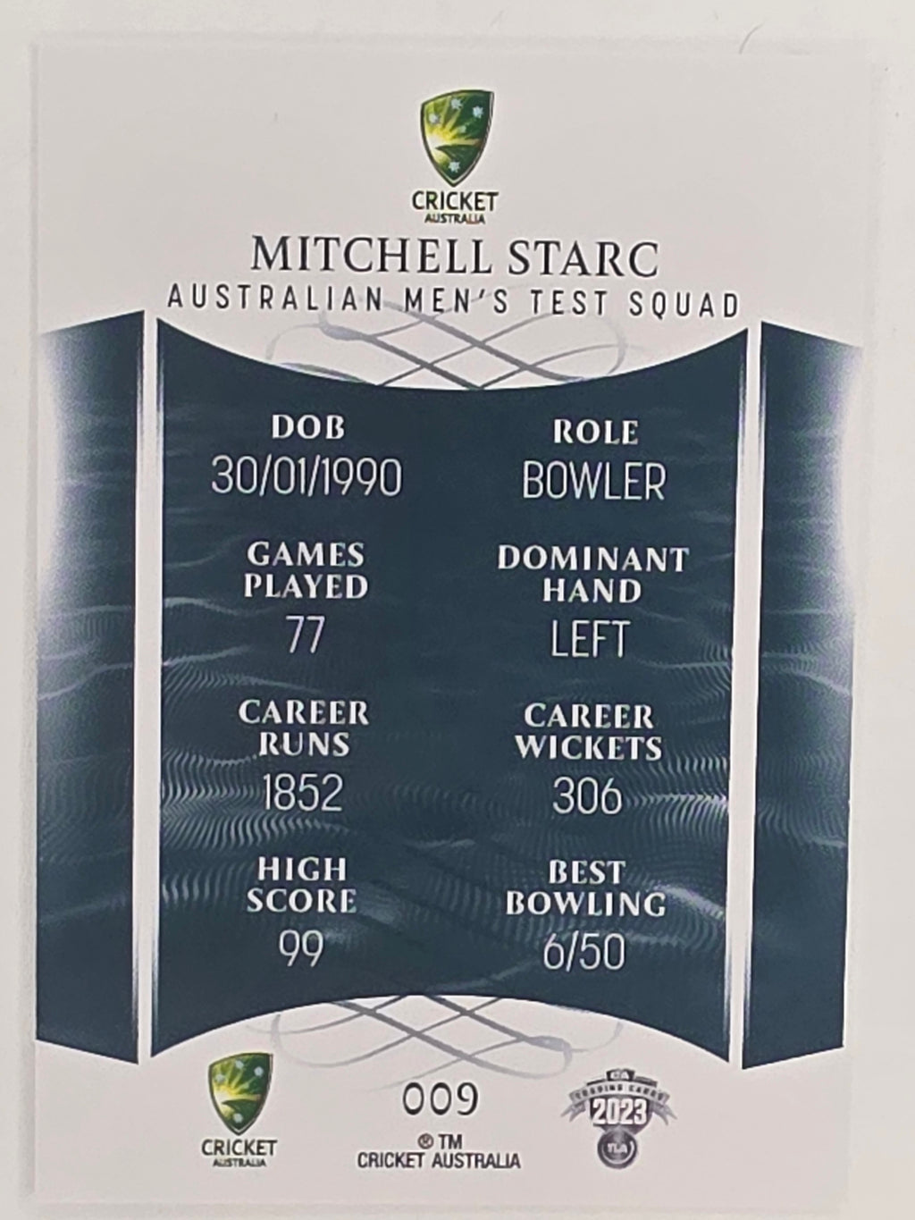 2023/24 Cricket Traders Base Card #009 Mitchell Starc Australian Men’s Test