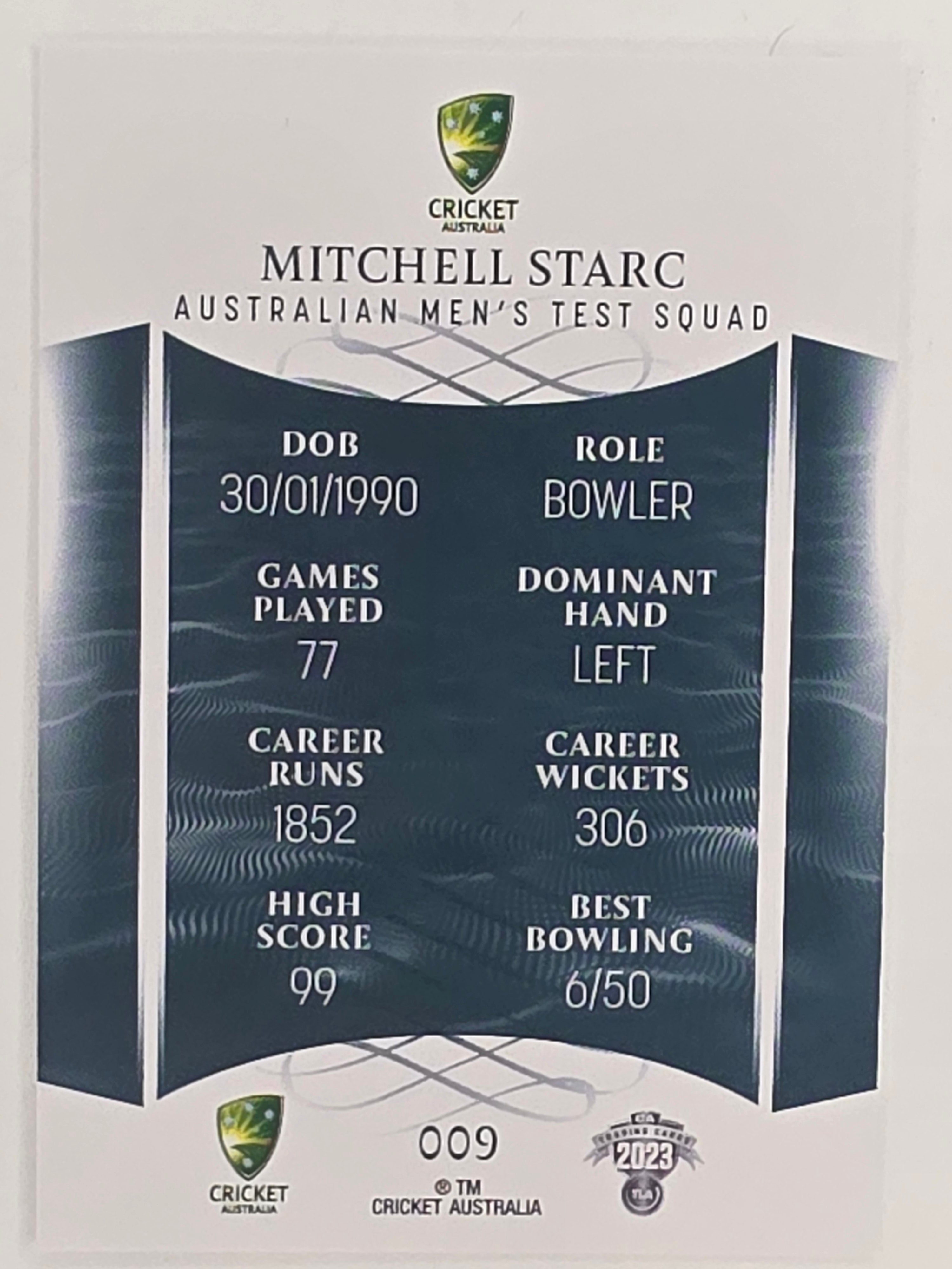 2023/24 Cricket Traders Base Card #009 Mitchell Starc Australian Men’s Test