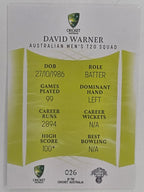 2023/24 Cricket Traders Base Card #026 David Warner Australian Men’s T20