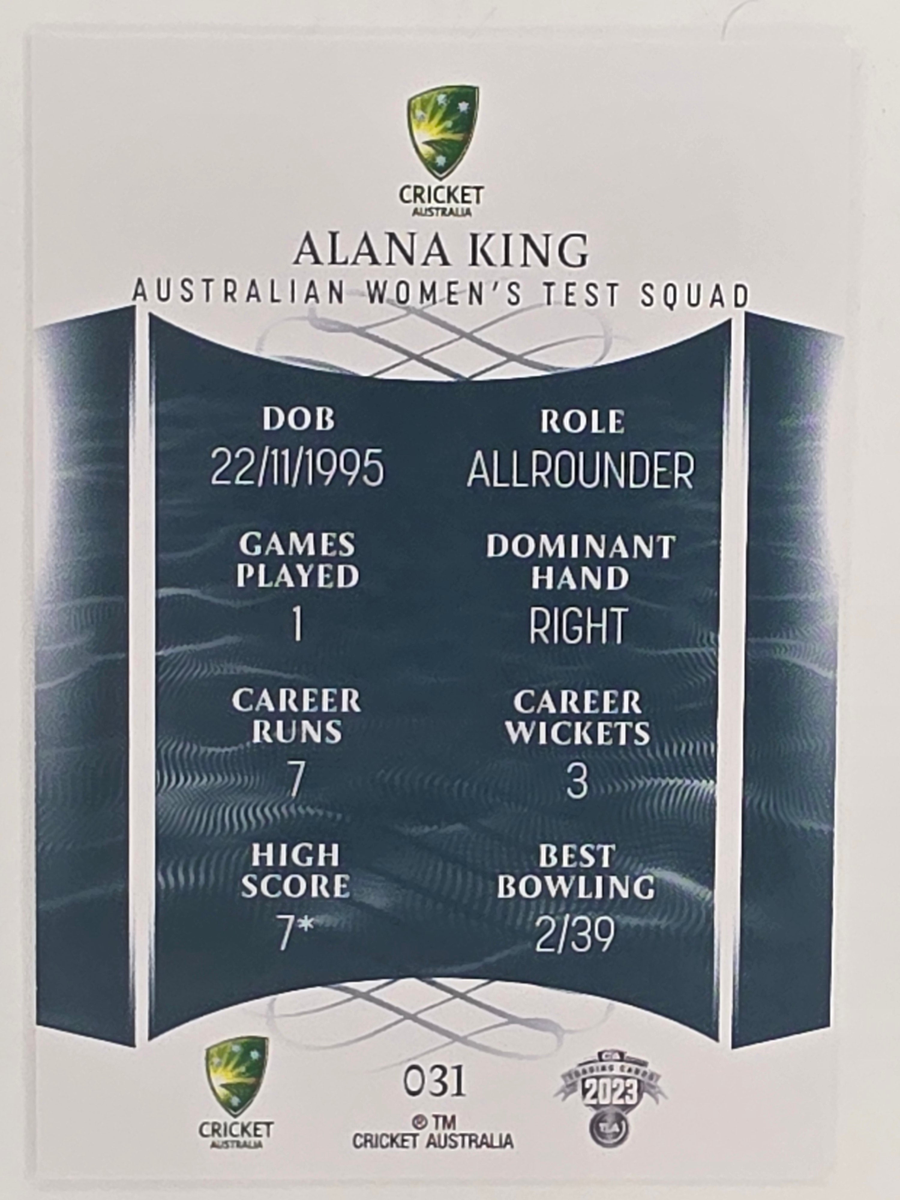 2023/24 Cricket Traders Base Card #031 Alana King Australian Women’s Test WBBL