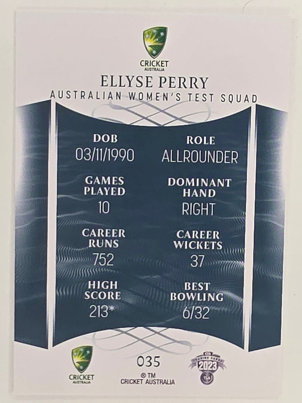 2023/24 Cricket Traders Base Card #035 Elyse Perry Australian Women’s ODI WBBL
