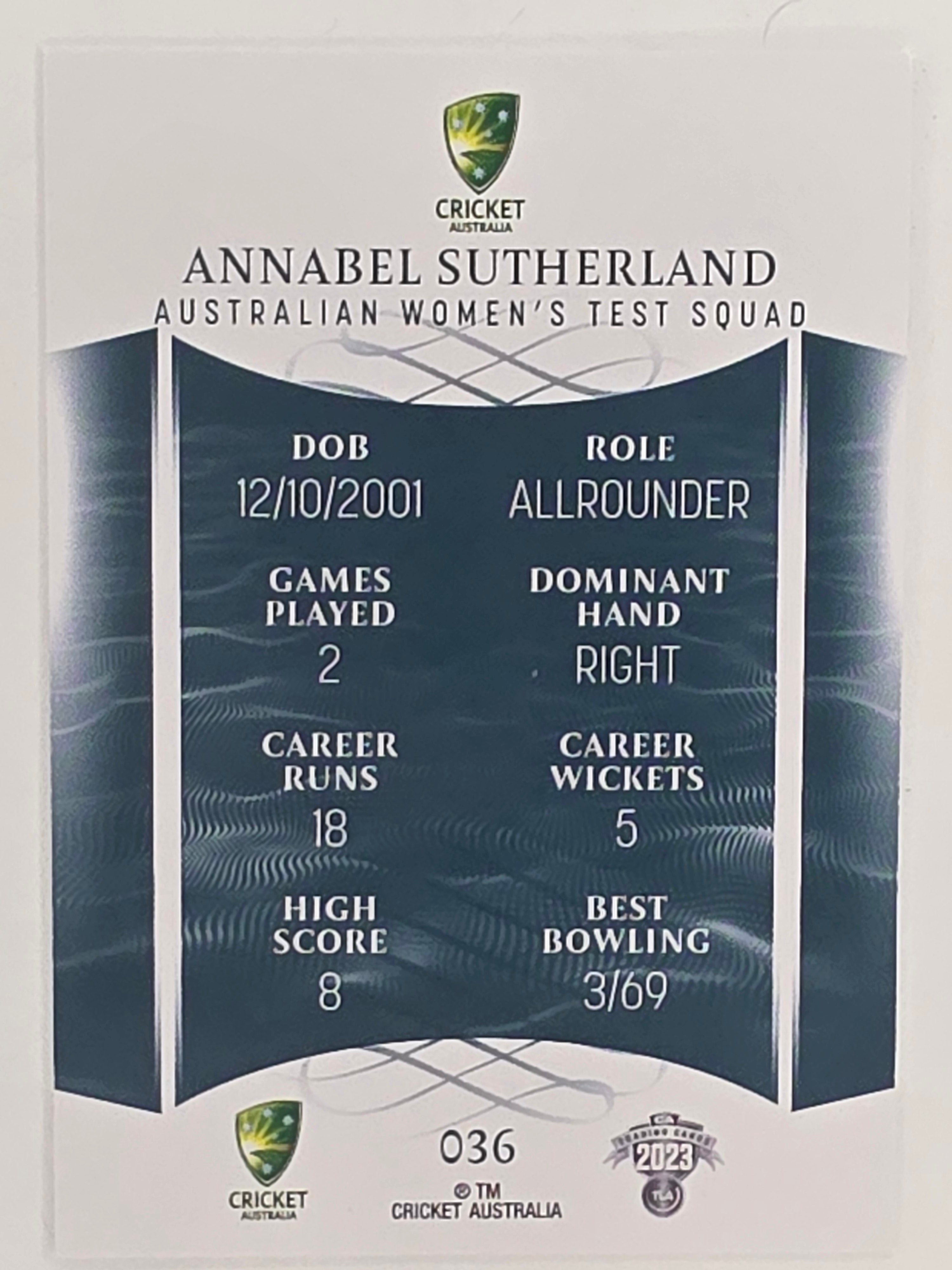 2023/24 Cricket Traders Base Card #036 Annabel Sutherland Australian Women’s ODI WBBL