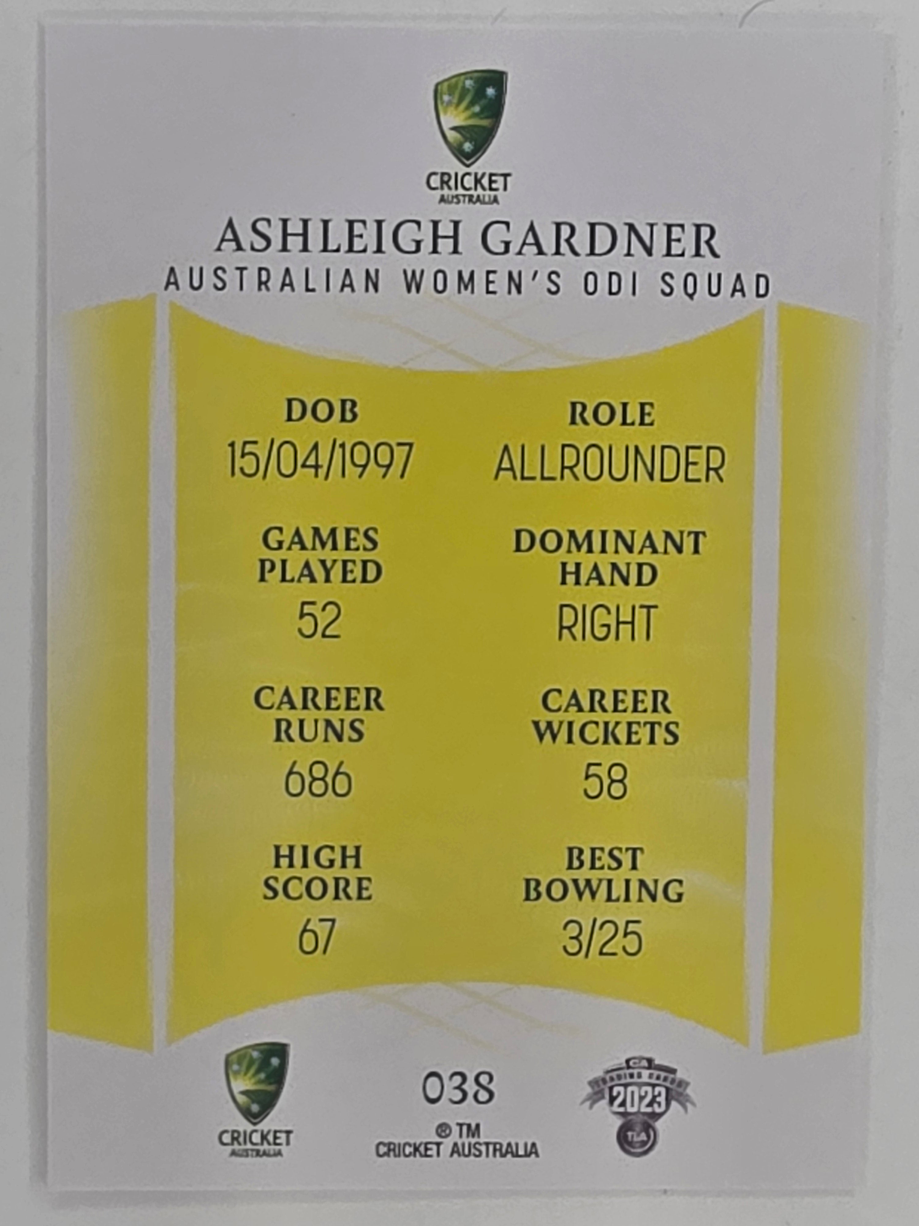 2023/24 Cricket Traders Base Card #038 Ashleigh Gardner Australian Women’s ODI WBBL