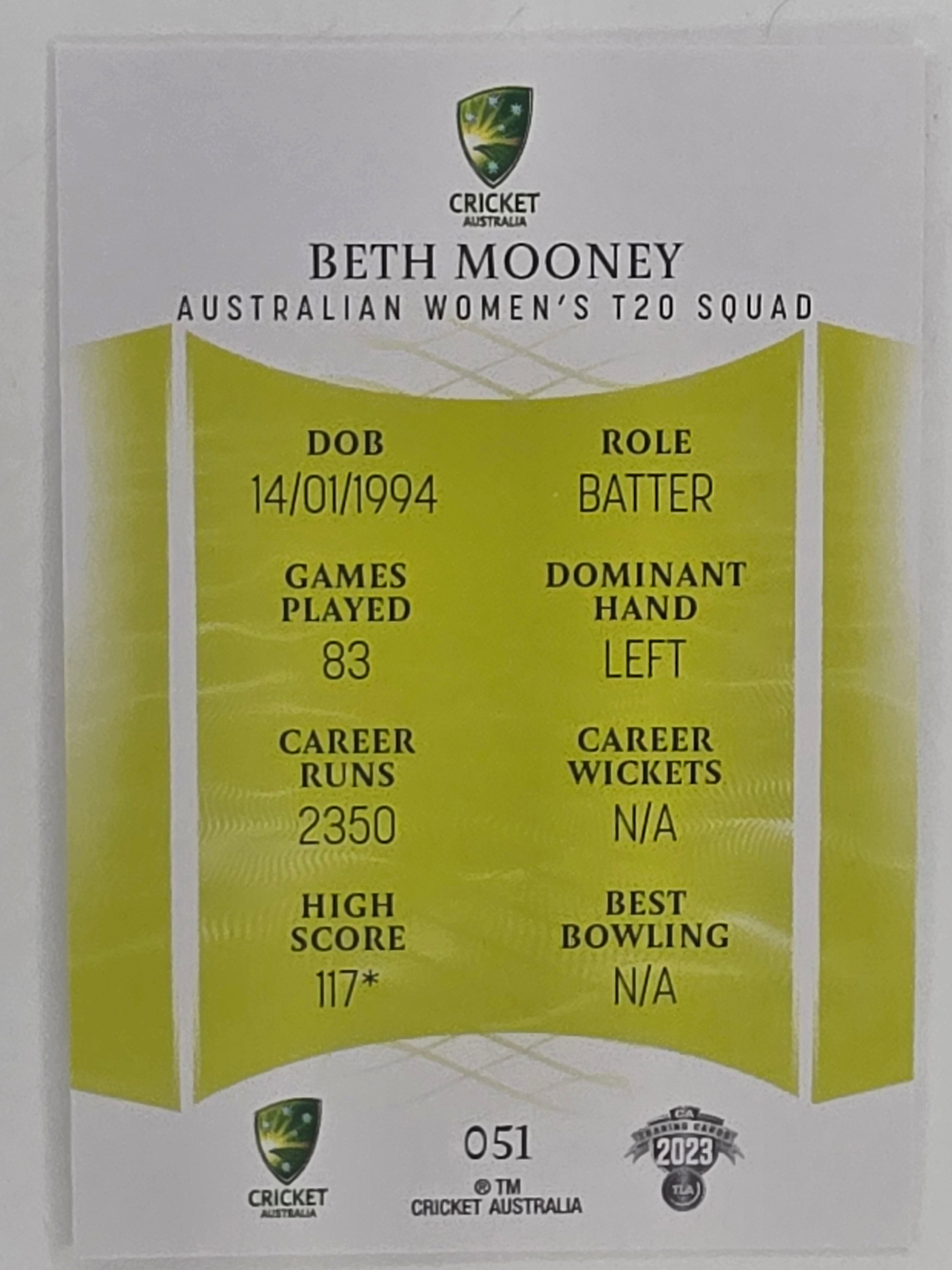 2023/24 Cricket Traders Base Card #051 Beth Mooney Australian Women’s T20 WBBL