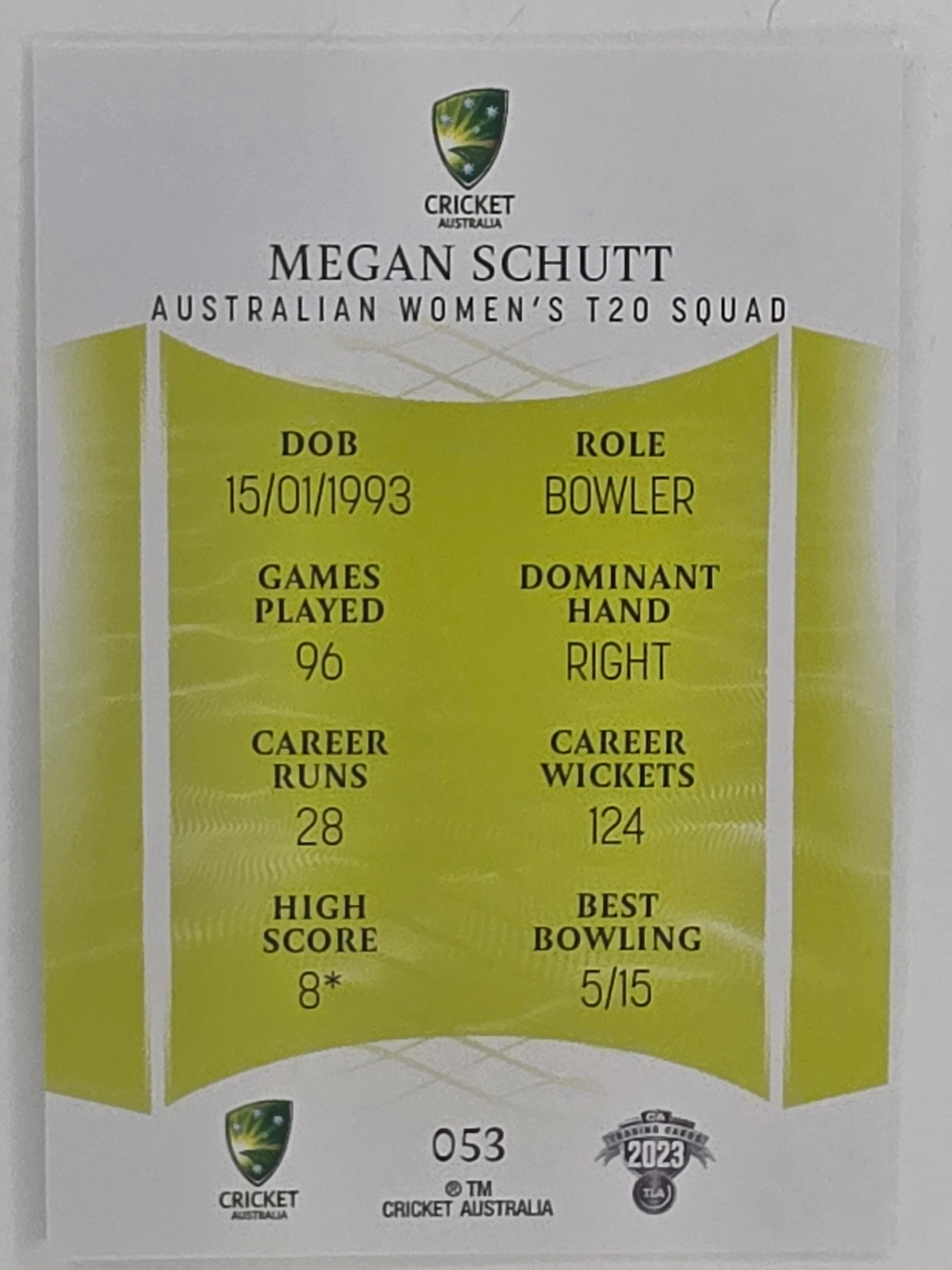 2023/24 Cricket Traders Base Card #053 Megan Schutt Australian Women’s T20 WBBL