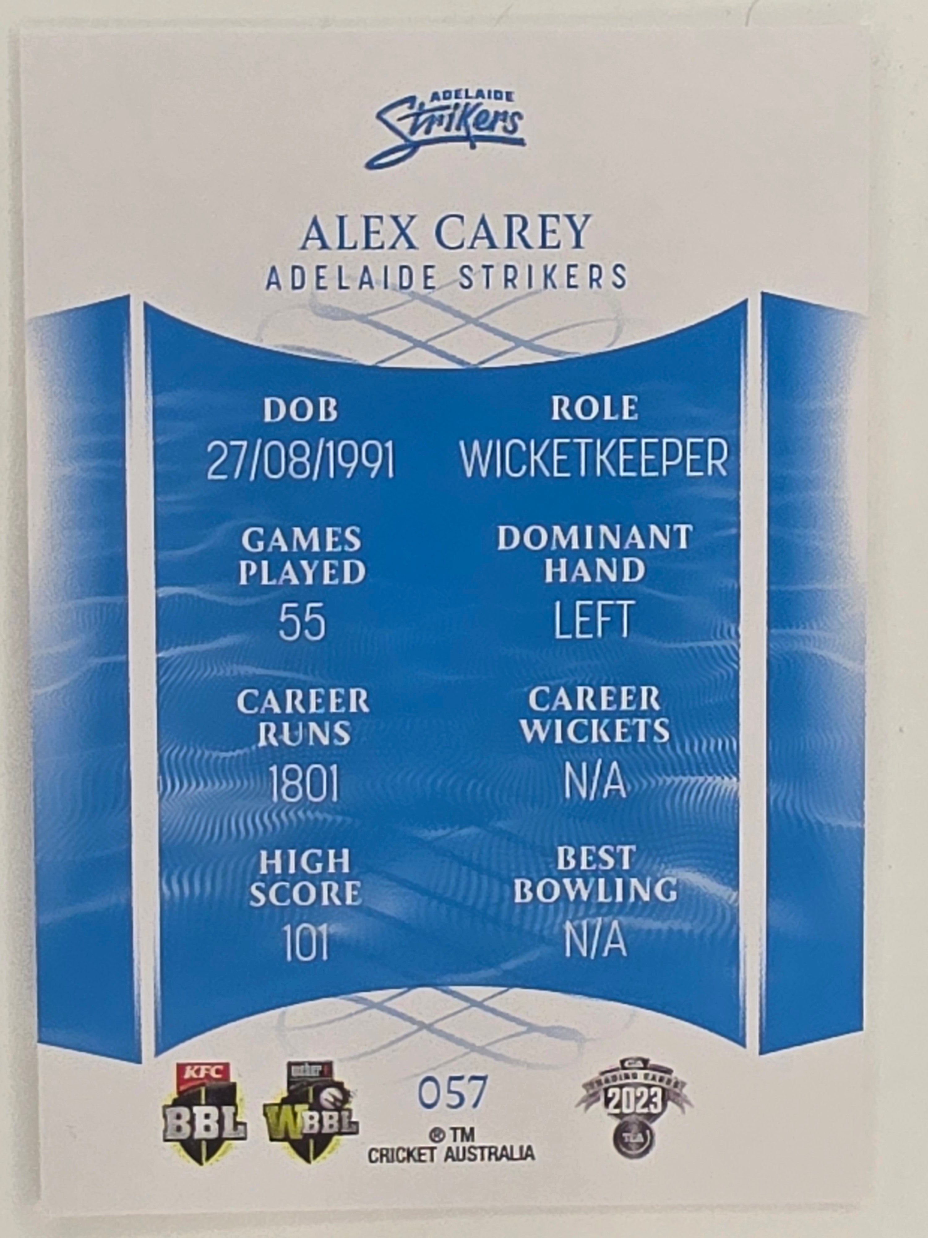 2023/24 Cricket Traders Base Card #057 Alex Carey Adelaide Strikers