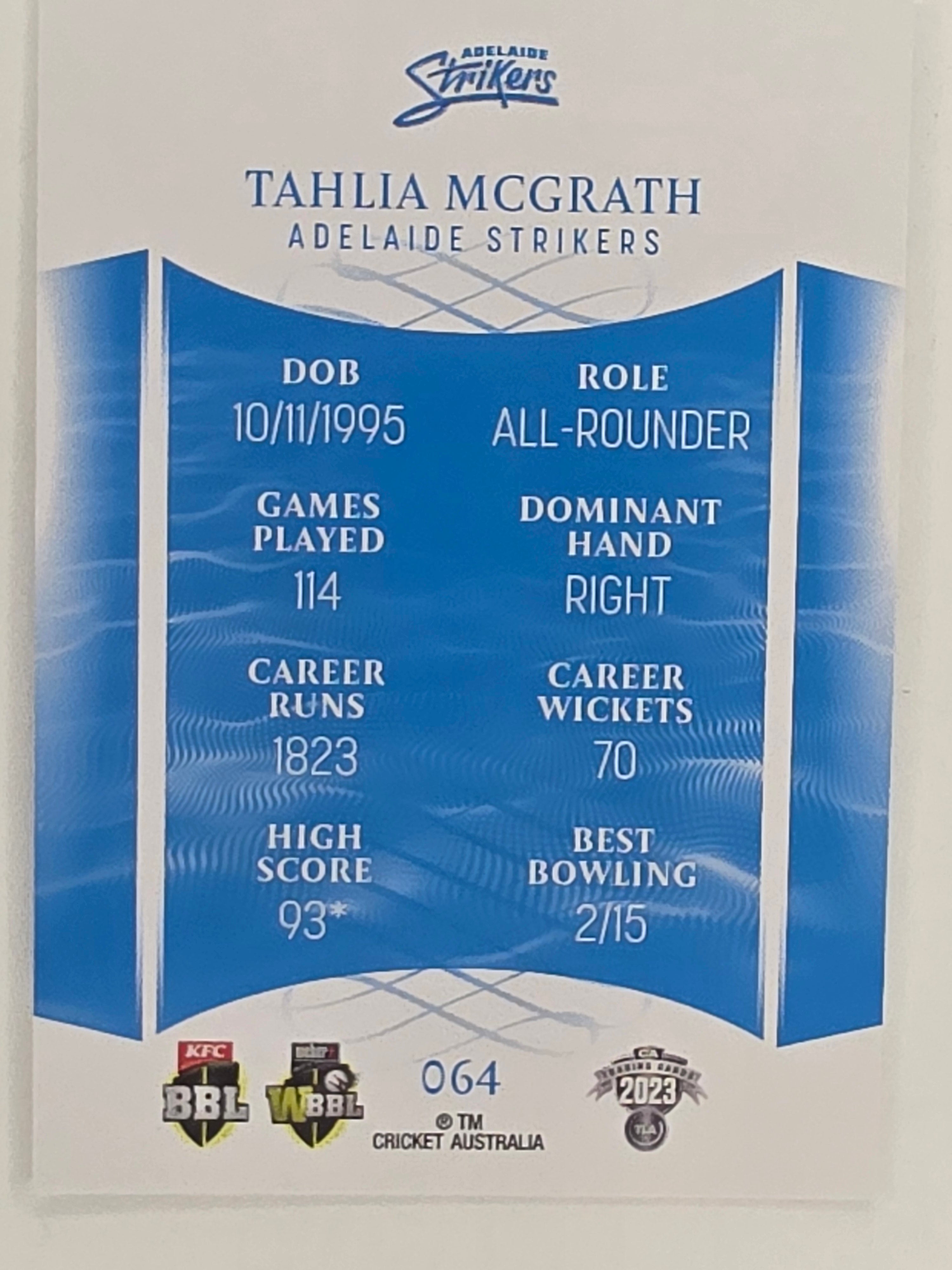 2023/24 Cricket Traders Base Card #064 Tahlia McGrath Adelaide Strikers WBBL