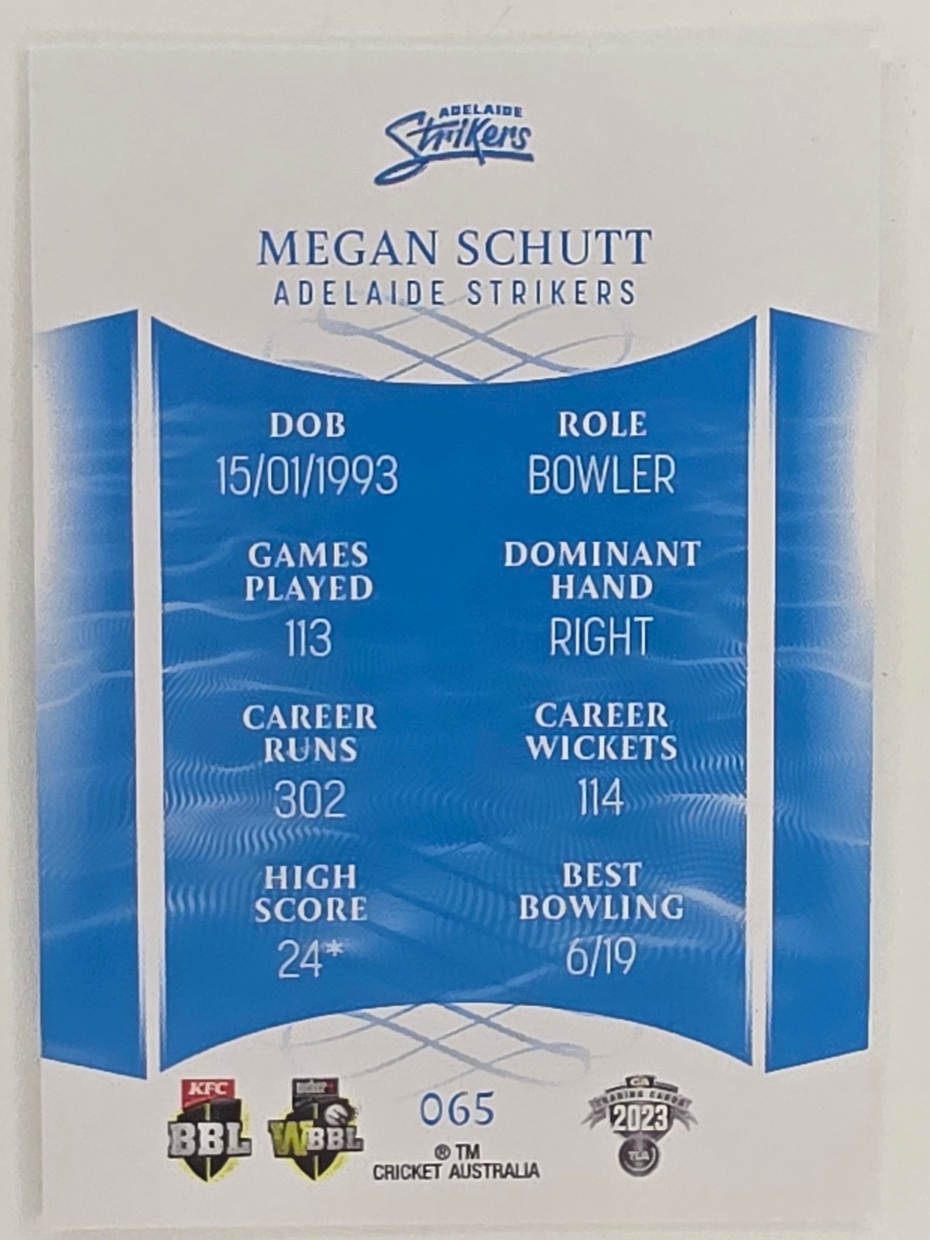 2023/24 Cricket Traders Base Card #065 Megan Schutt Adelaide Strikers WBBL
