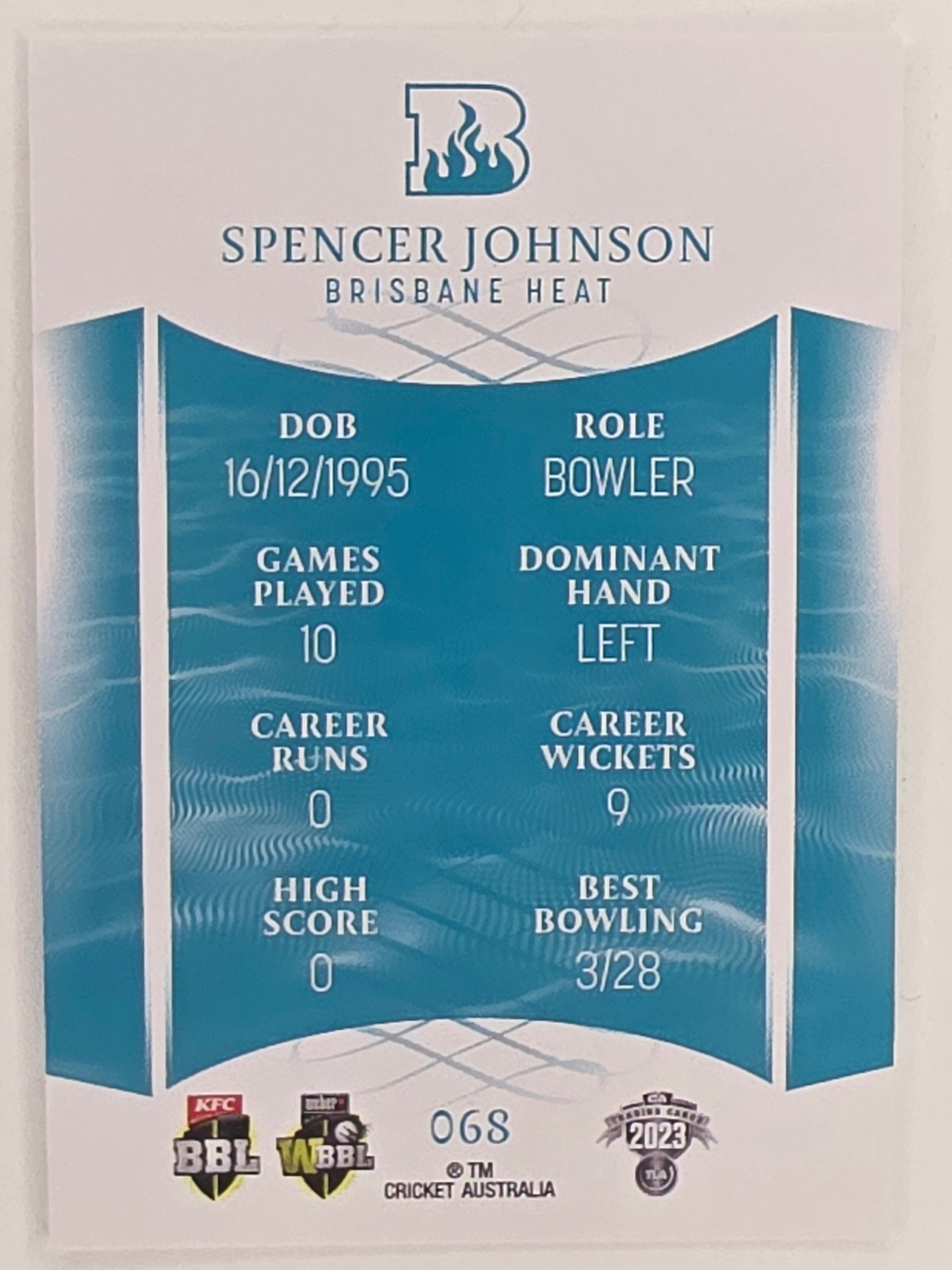 2023/24 Cricket Traders Base Card #068 Spencer Johnson Brisbane Heat