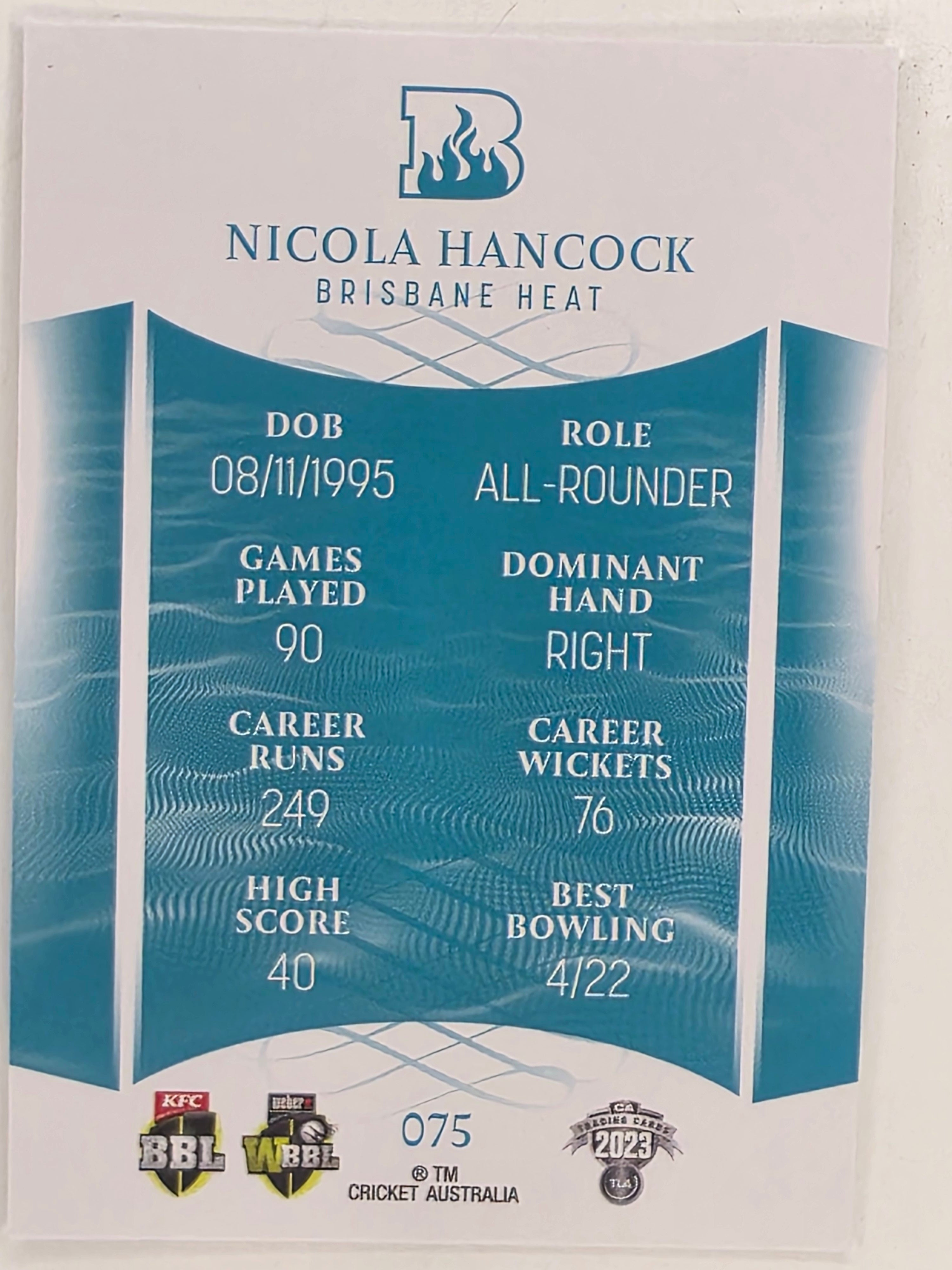 2023/24 Cricket Traders Base Card #075 Nicola Hancock Brisbane Heat WBBL