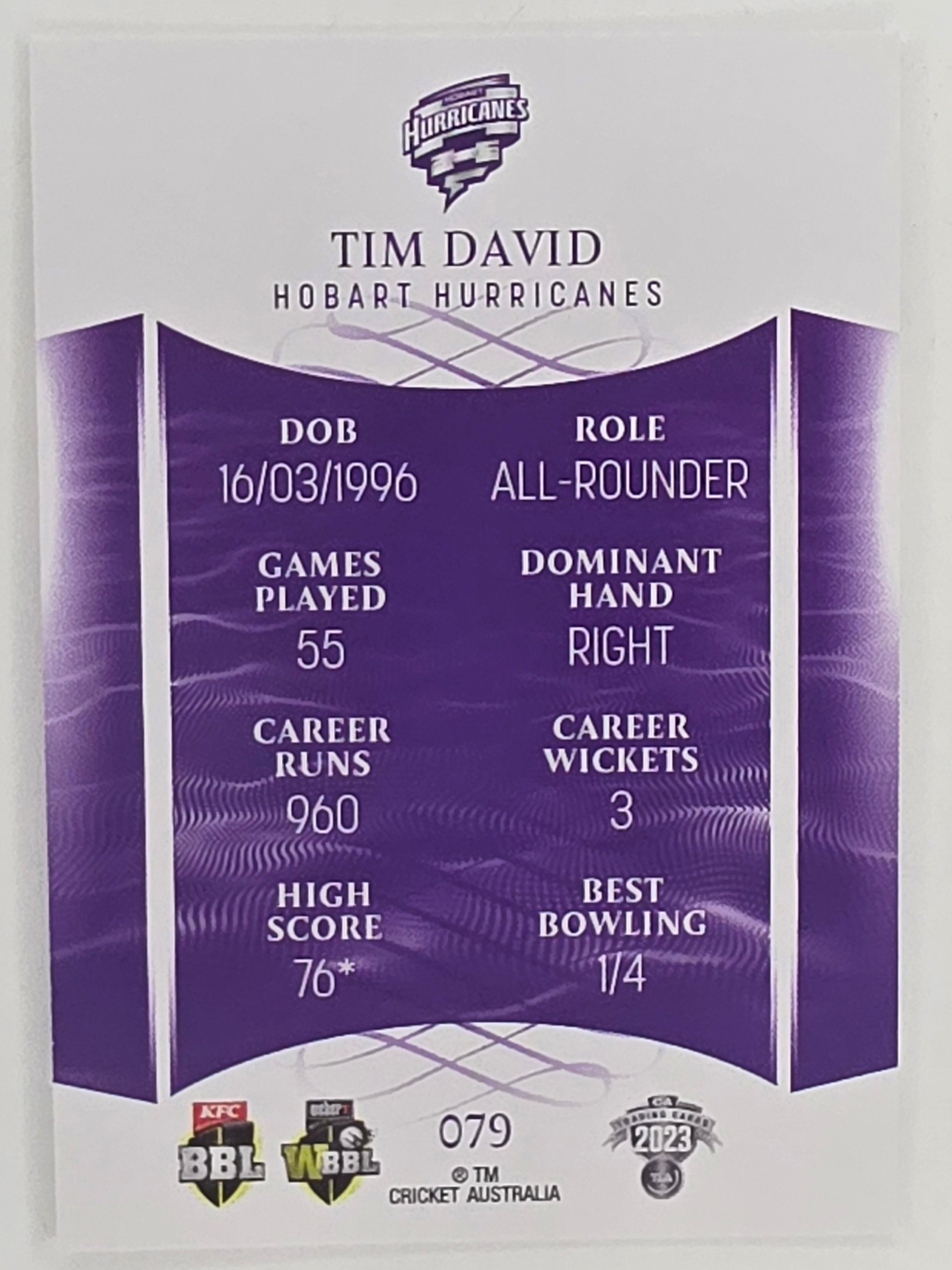 2023/24 Cricket Traders Base Card #079 Tim David Hobart Hurricanes