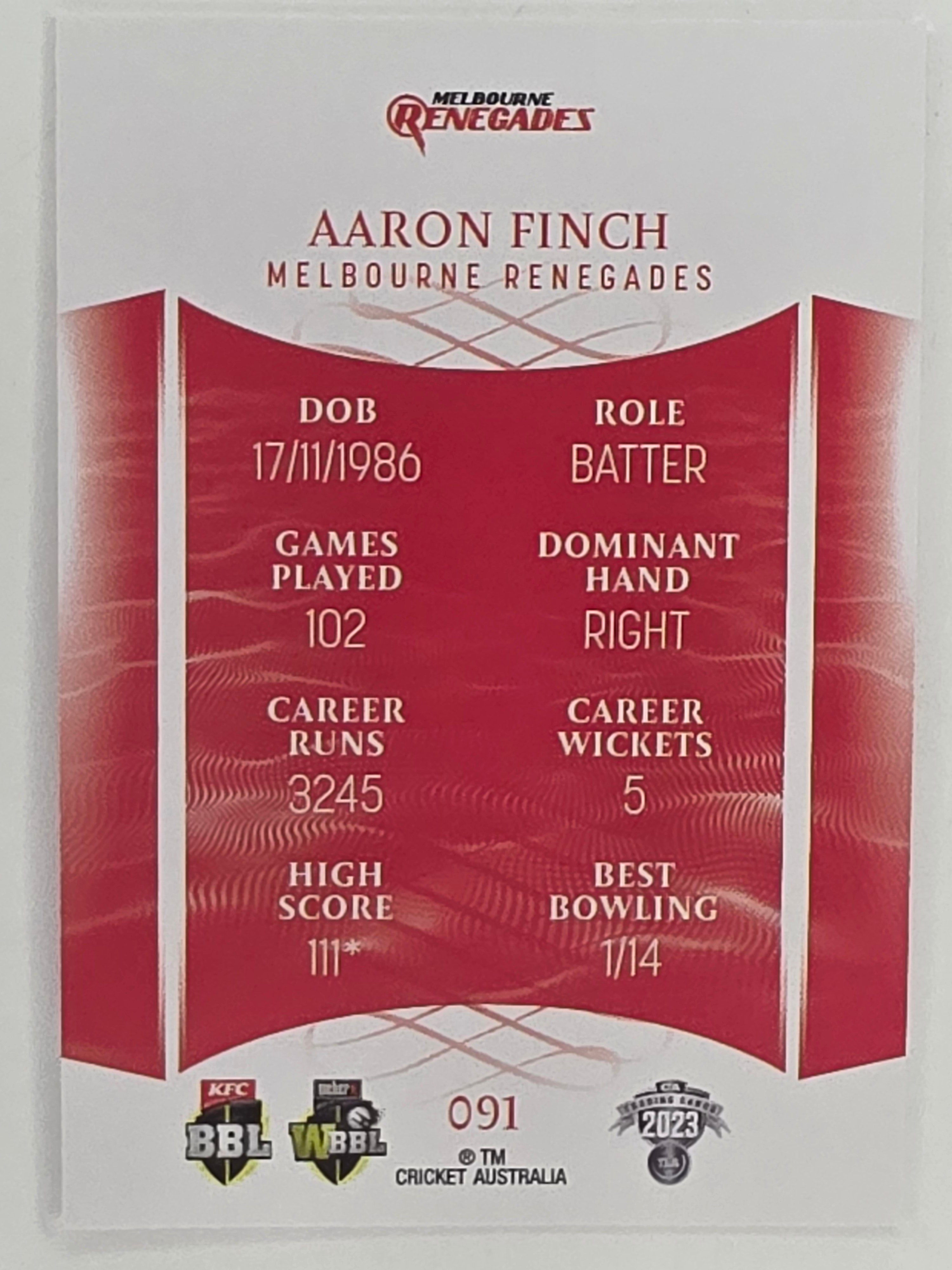 2023/24 Cricket Traders Base Card #091 Aaron Finch Melbourne Renegades