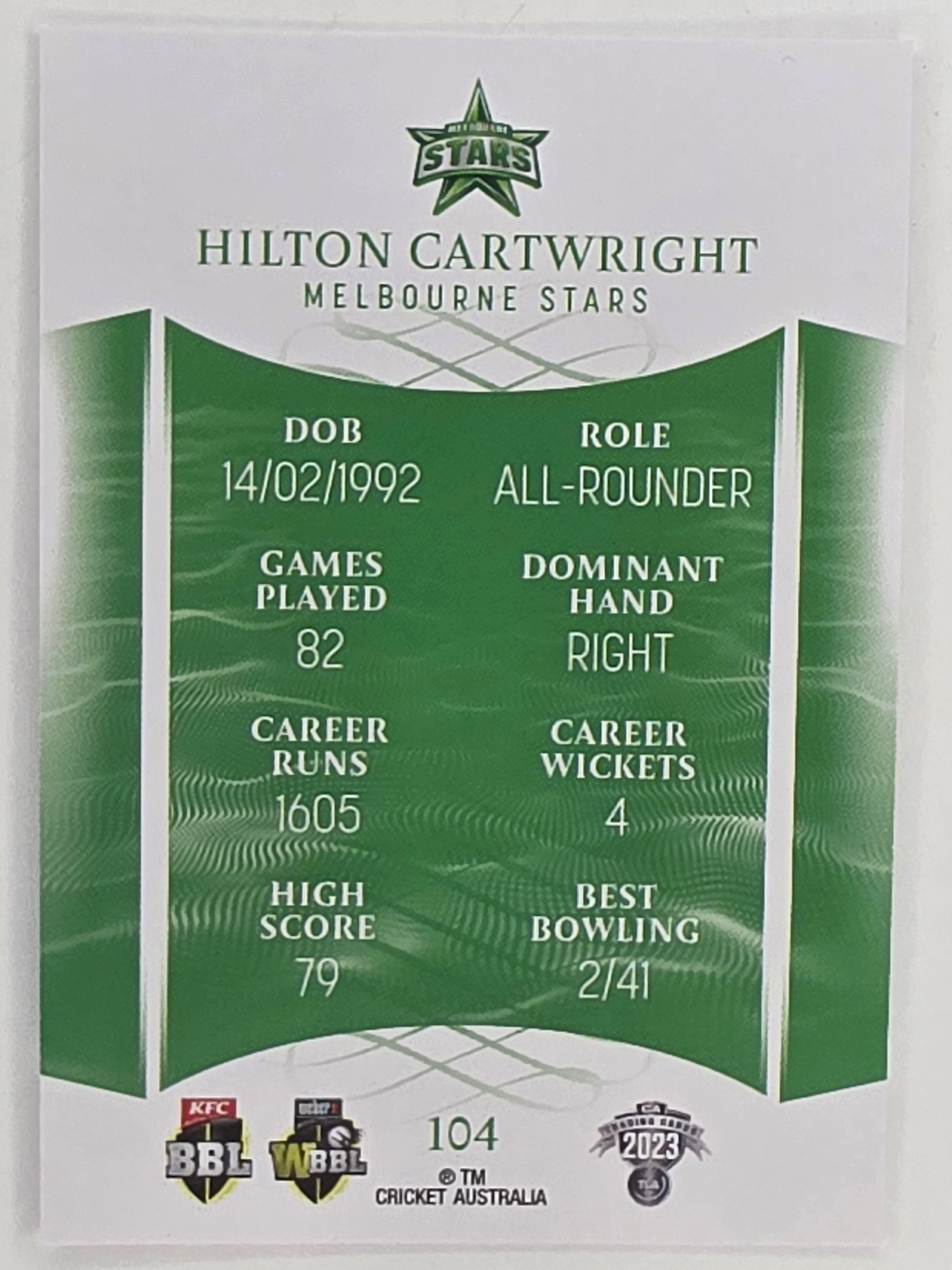 2023/24 Cricket Traders Base Card #104 Hilton Cartwright Melbourne Stars