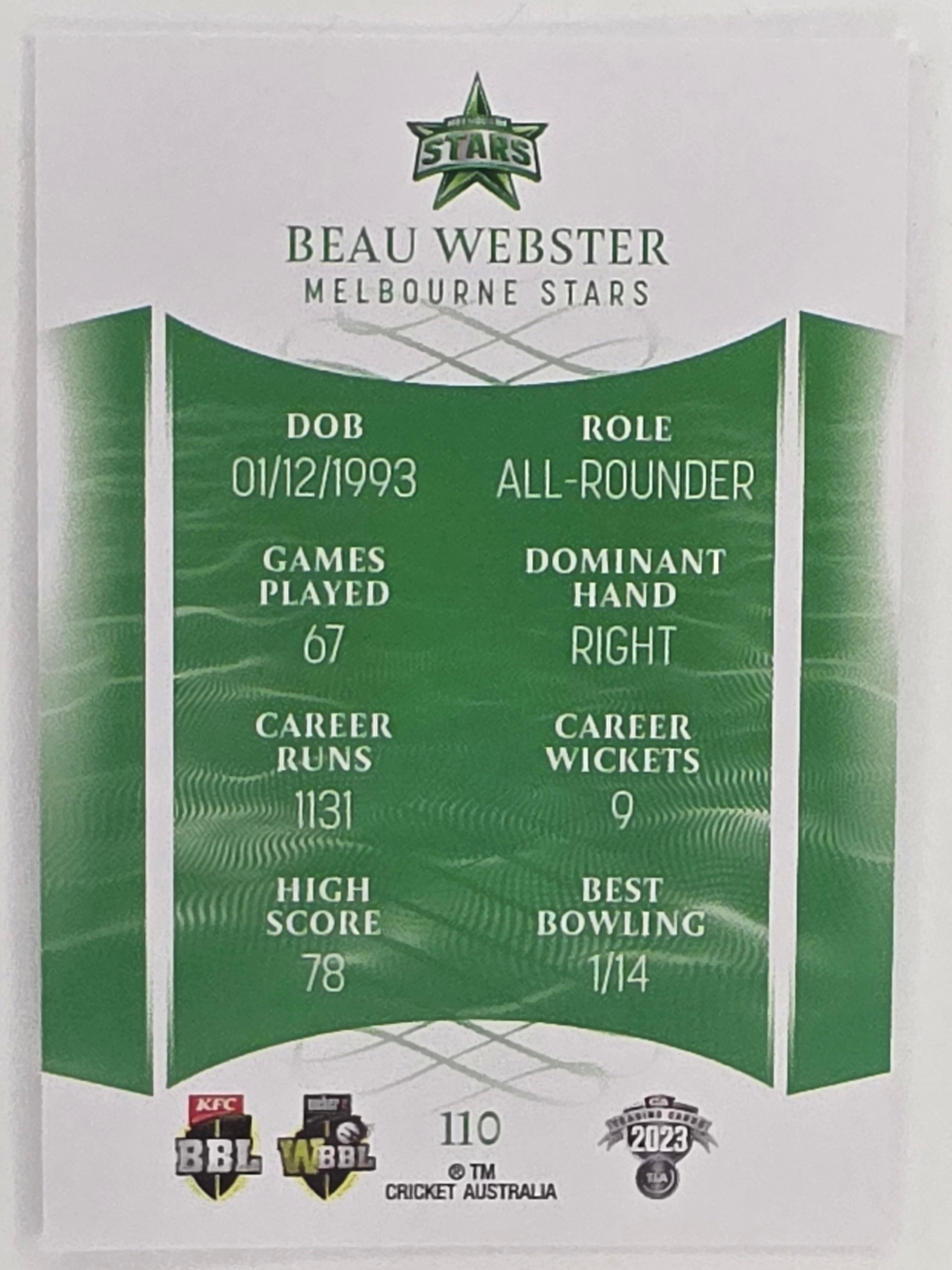 2023/24 Cricket Traders Base Card #110 Beau Webster Melbourne Stars