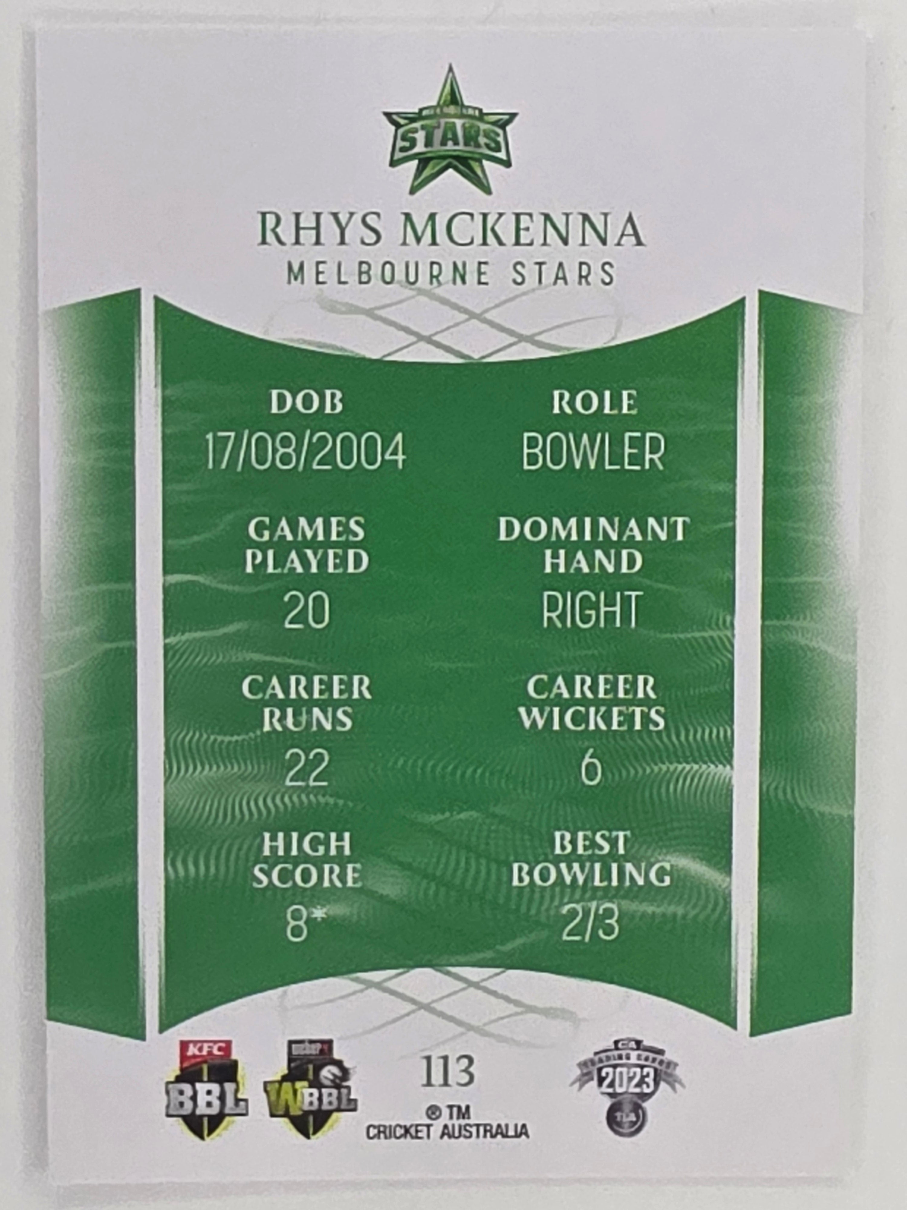 2023/24 Cricket Traders Base Card #113 Rhys McKenna Melbourne Stars WBBL