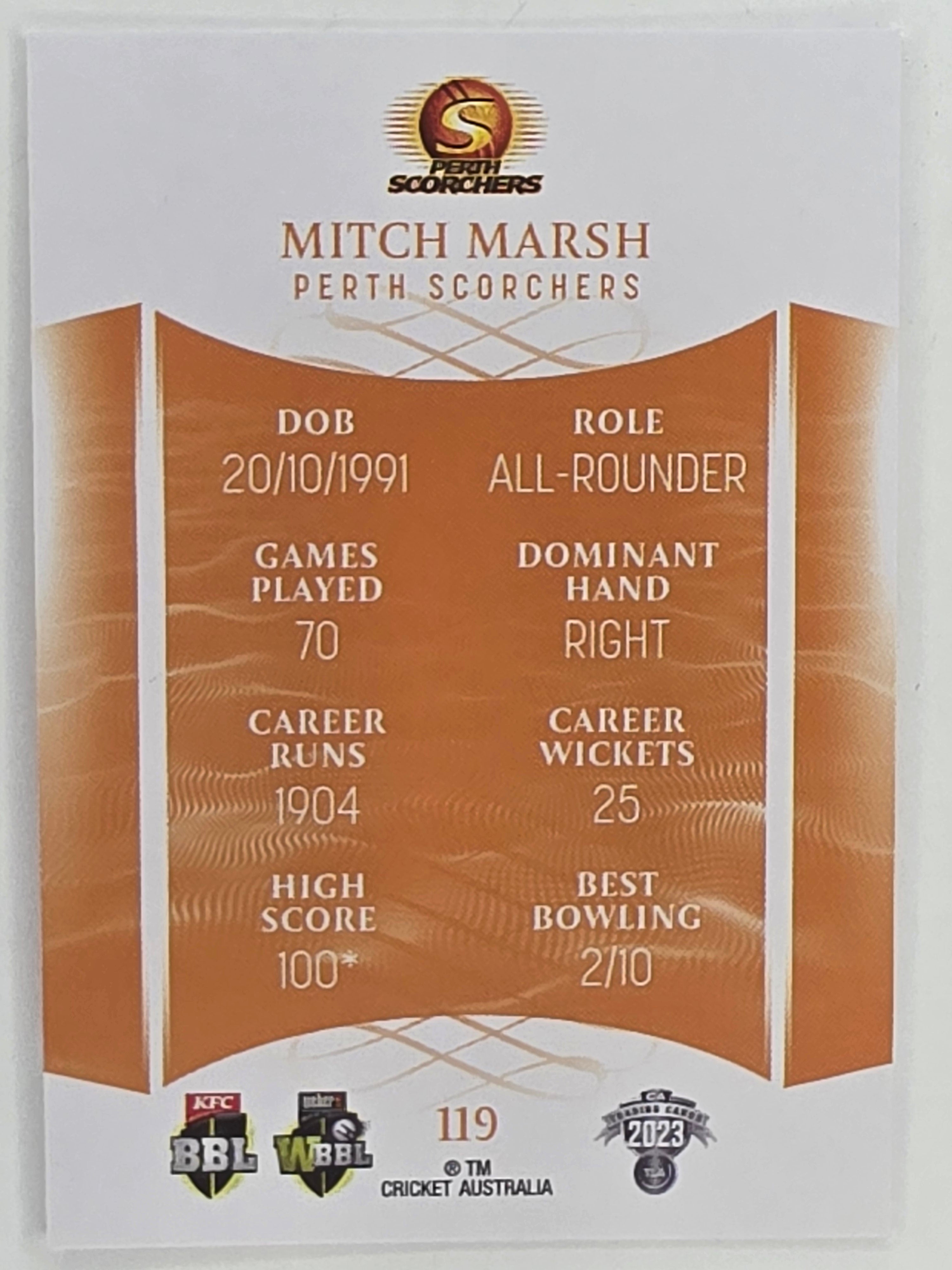 2023/24 Cricket Traders Base Card #119 Mitch Marsh Perth Scorchers