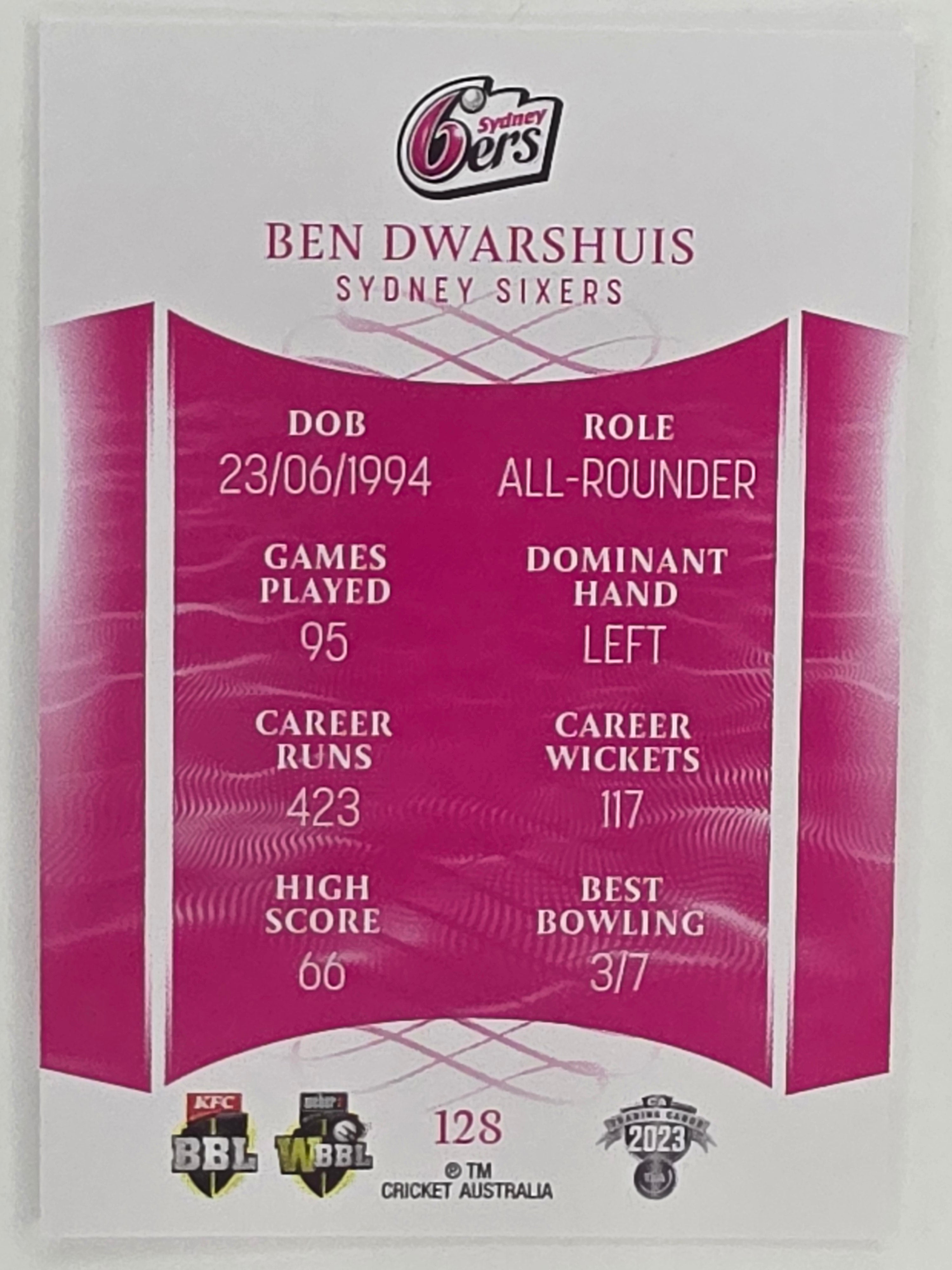 2023/24 Cricket Traders Base Card #128 Ben Dwarshuis Sydney Sixers