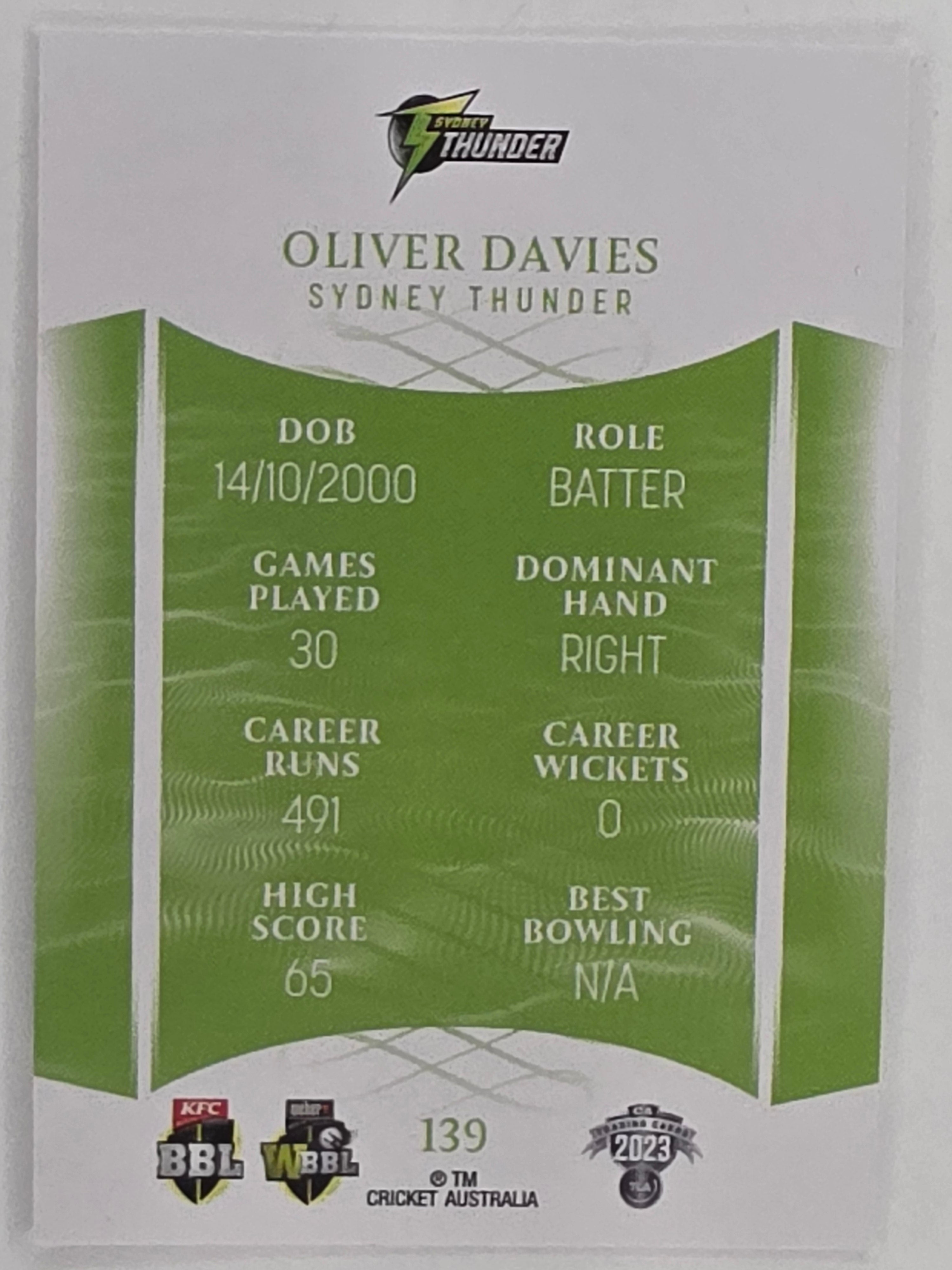 2023/24 Cricket Traders Base Card #139 Oliver Davies Sydney Thunder