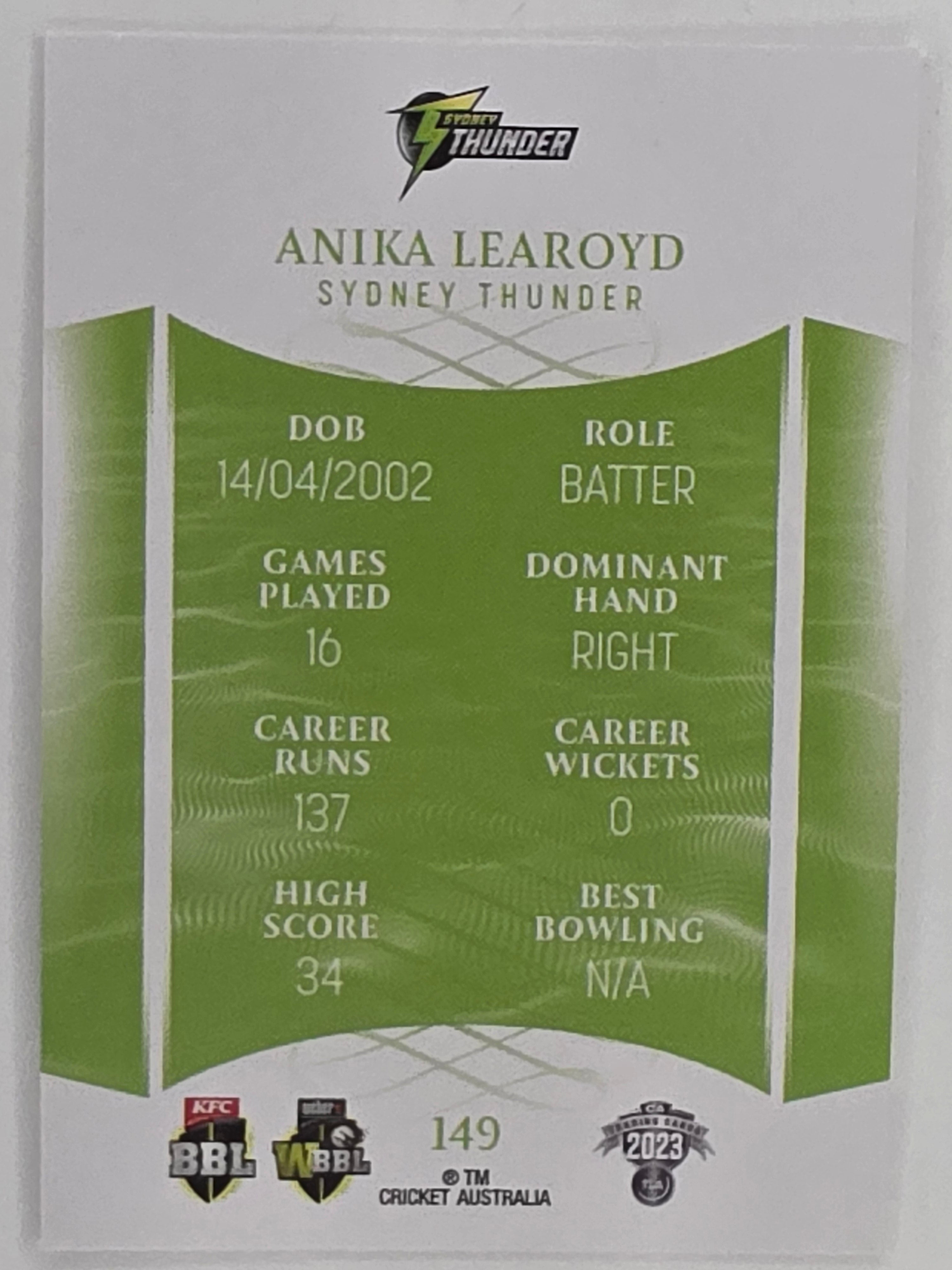 2023/24 Cricket Traders Base Card #149 Anika Learoyd Sydney Thunder WBBL