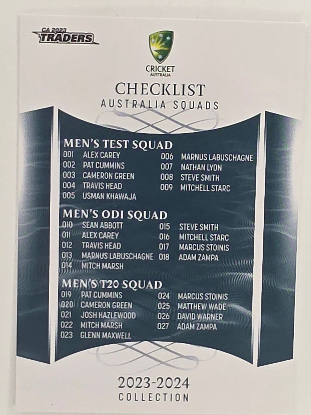 2023/24 Cricket Traders Base Card #151 National Squad Checklist