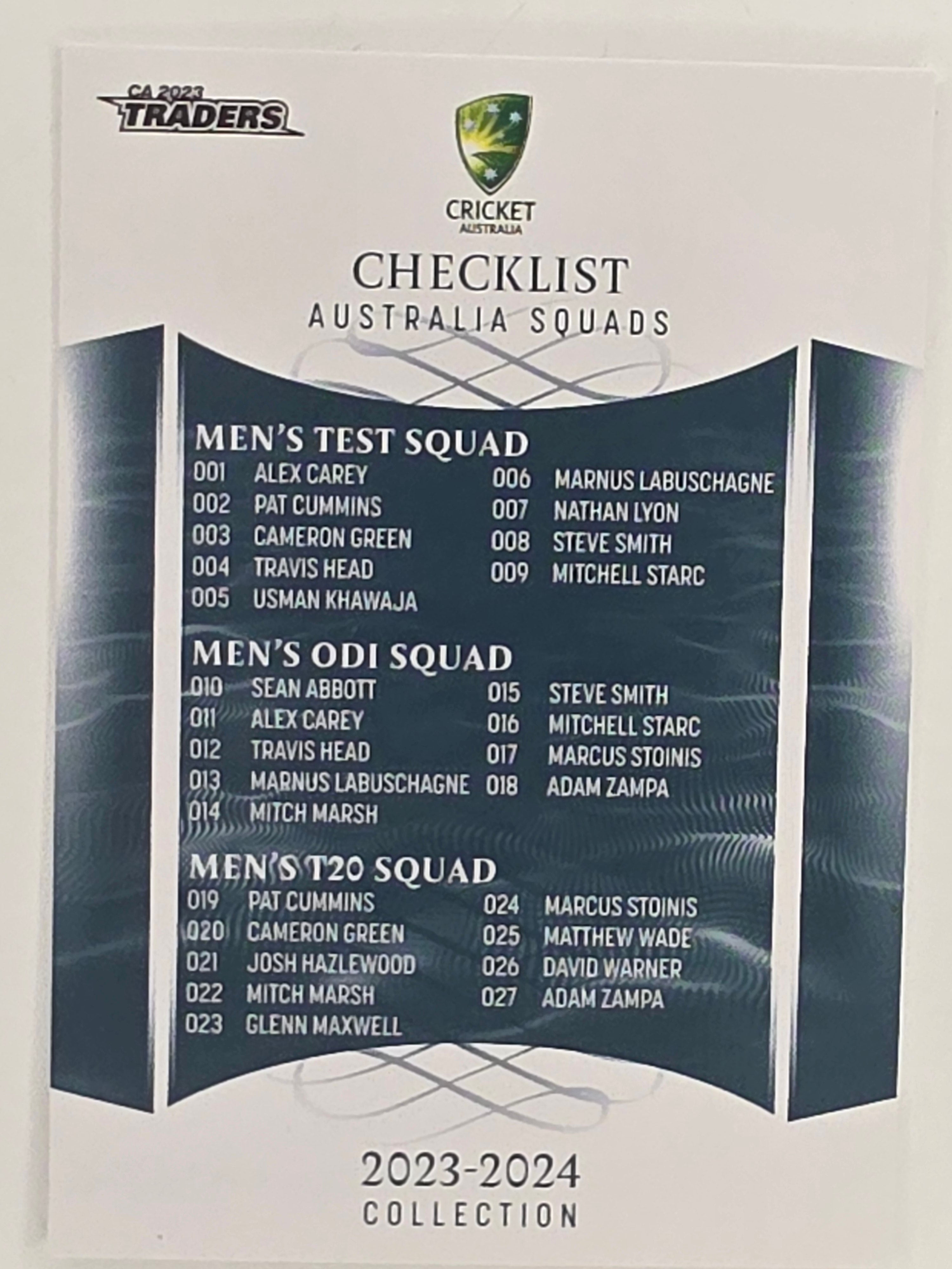 2023/24 Cricket Traders Base Card #151 National Squad Checklist