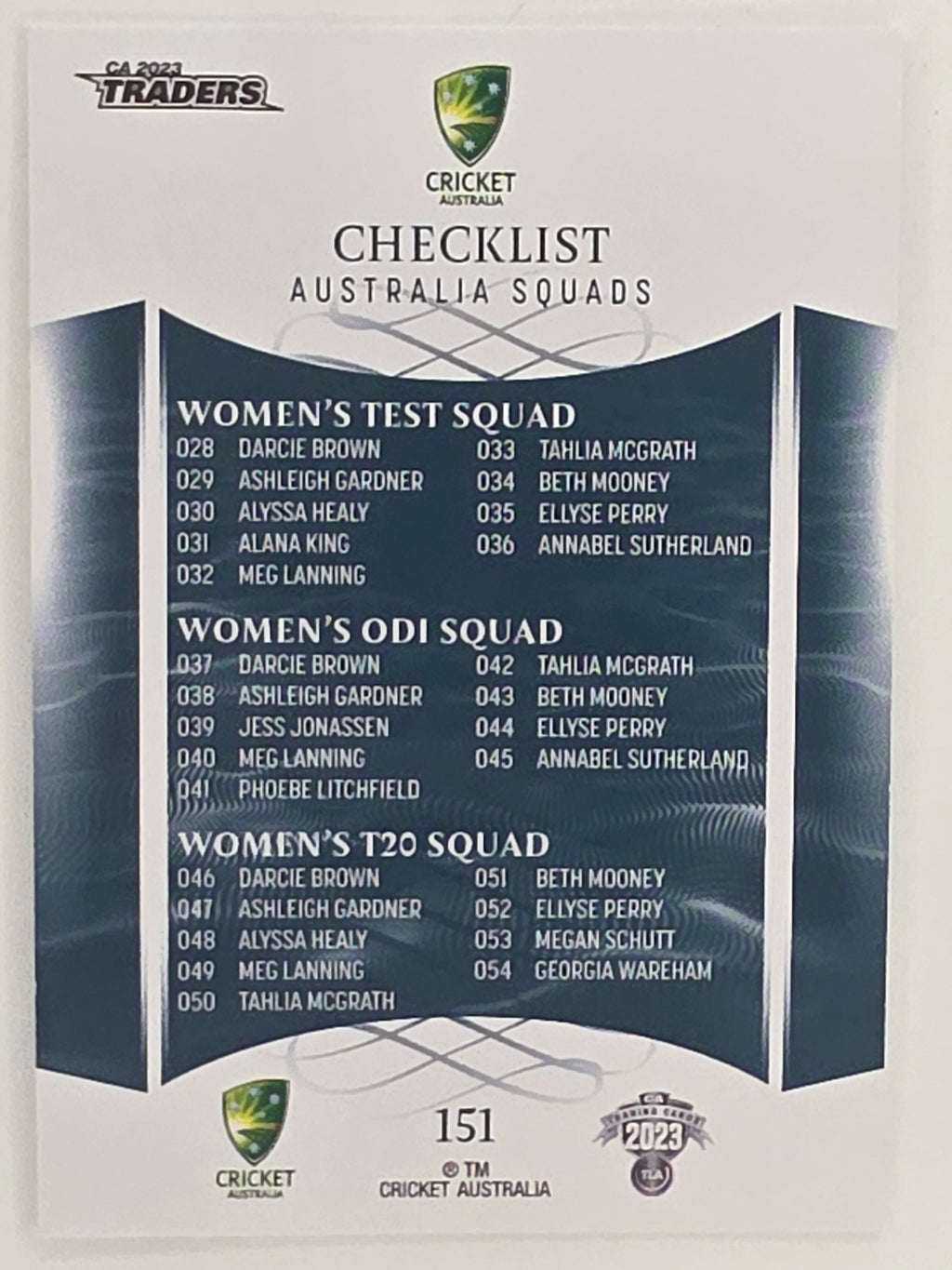 2023/24 Cricket Traders Base Card #151 National Squad Checklist