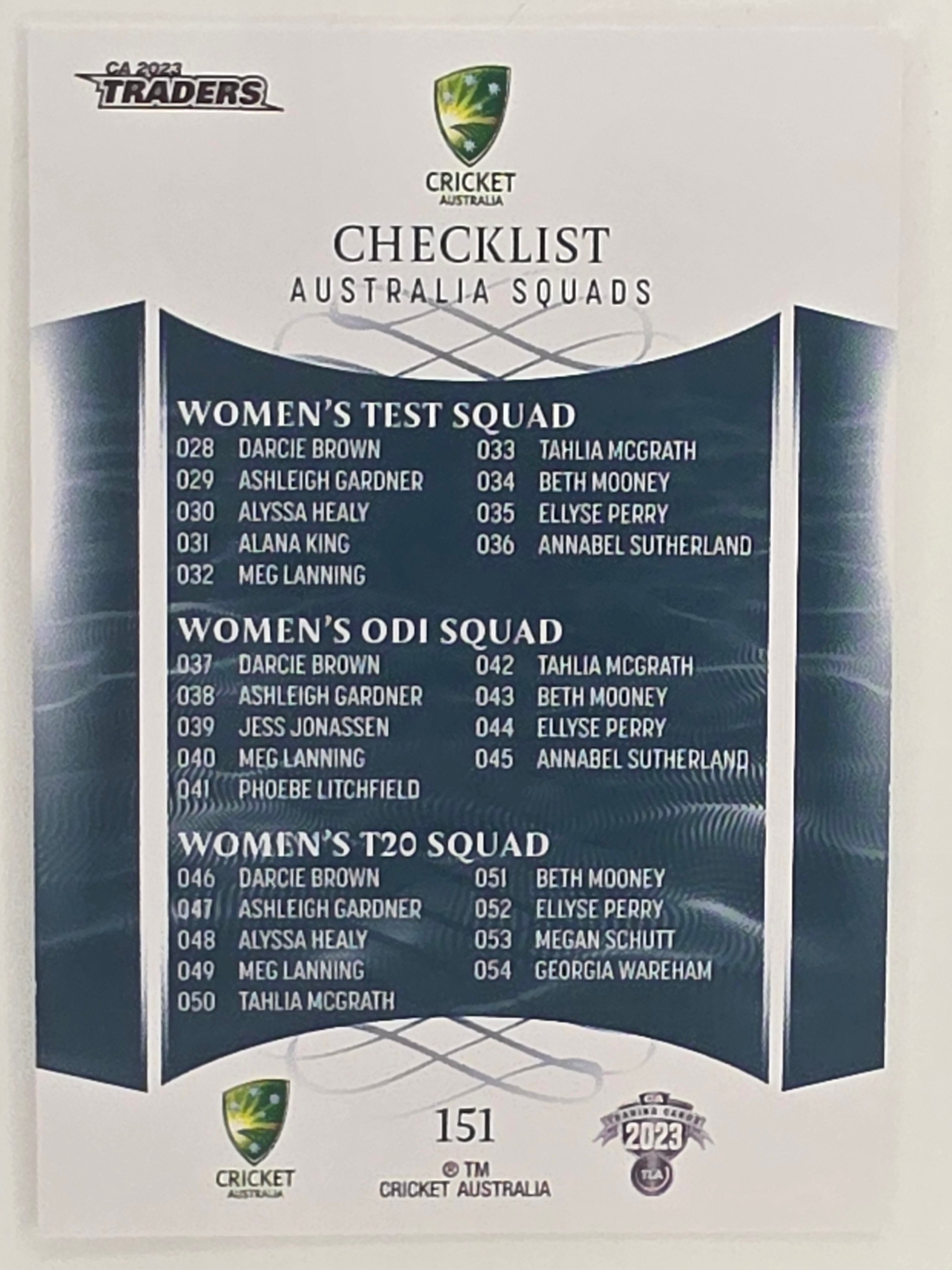 2023/24 Cricket Traders Base Card #151 National Squad Checklist