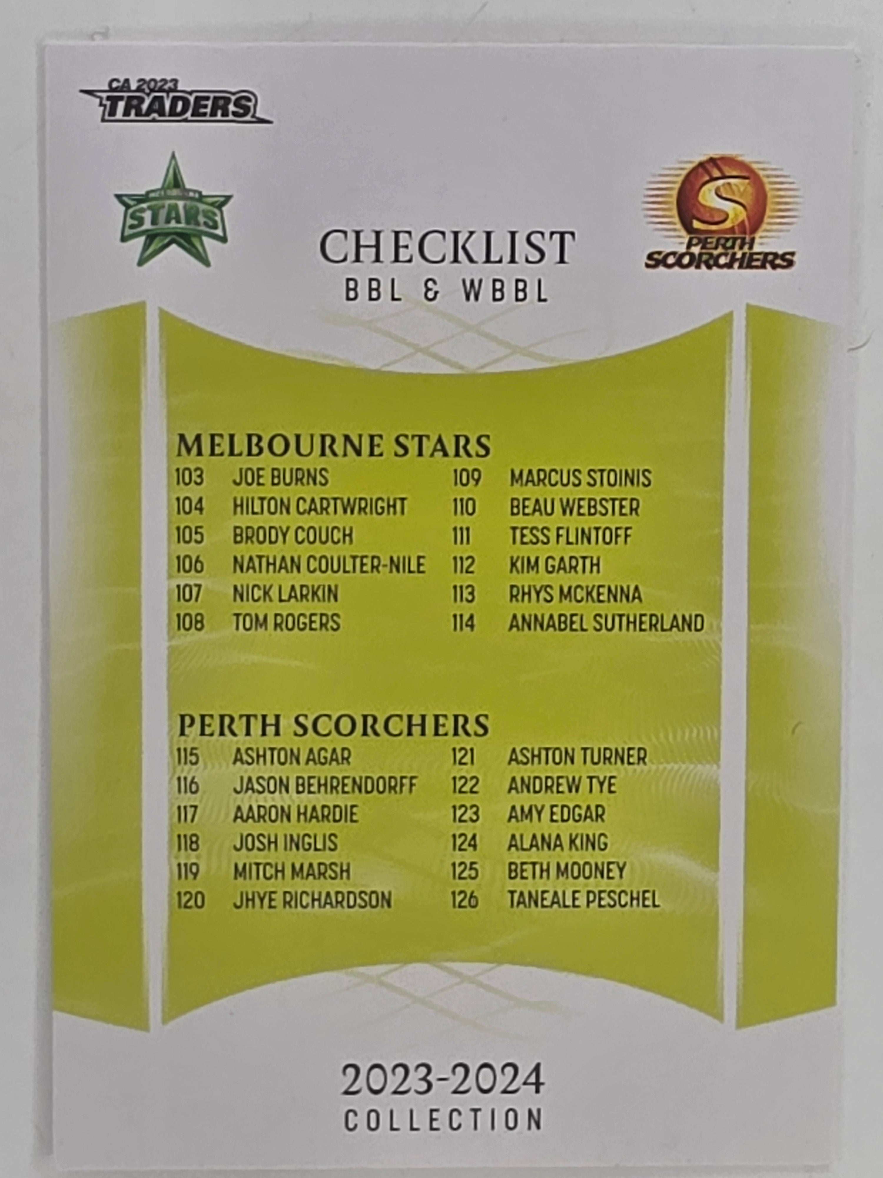 2023/24 Cricket Traders Base Card #153 BBL & WBBL Checklist