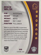 NRL 2024 Elite Base Card #008 Reece Walsh Brisbane Broncos