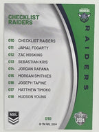 NRL 2024 Elite Base Card #010 Raiders Checklist Canberra Raiders