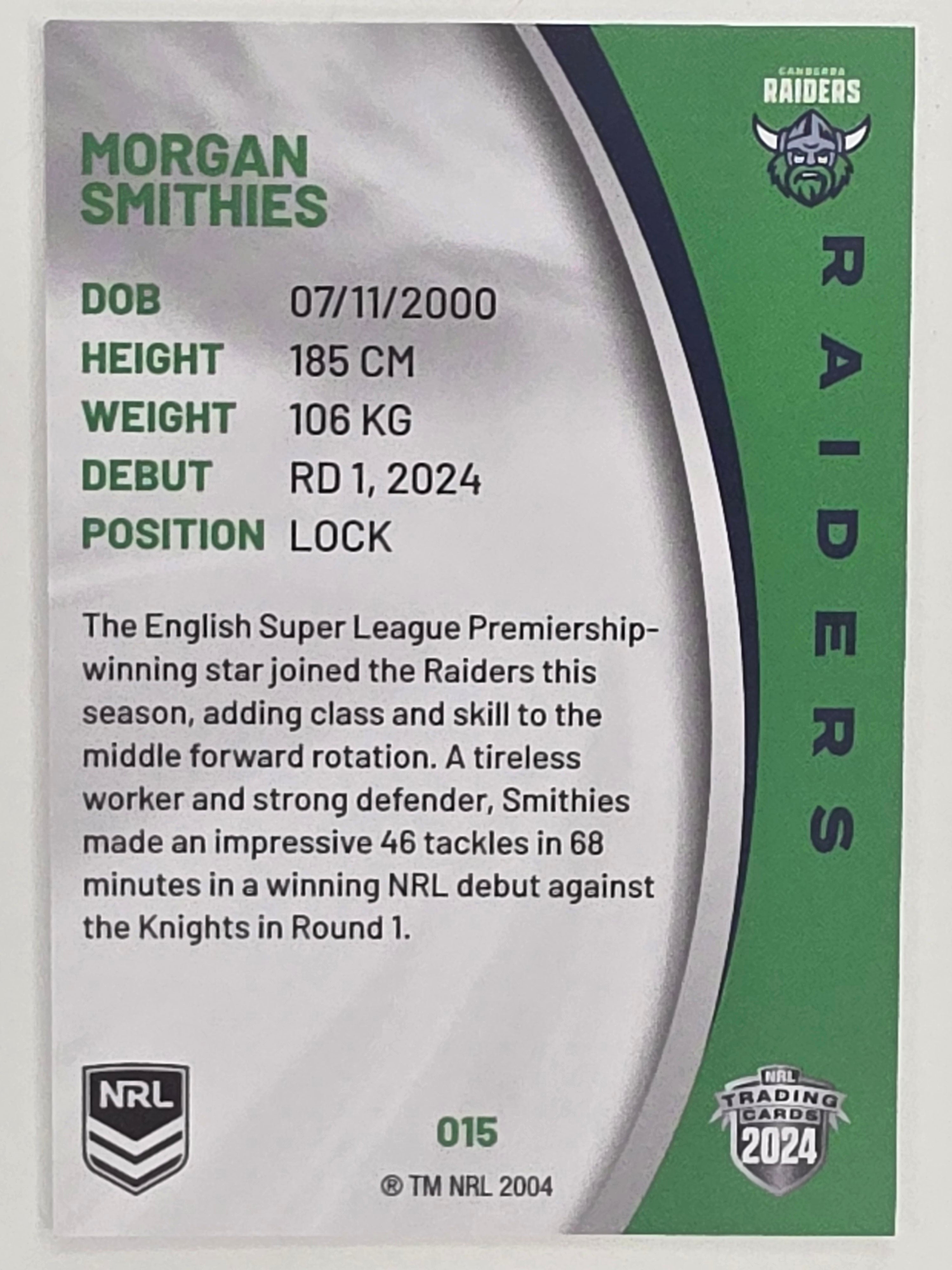 NRL 2024 Elite Base Card #015 Morgan Smithies Canberra Raiders