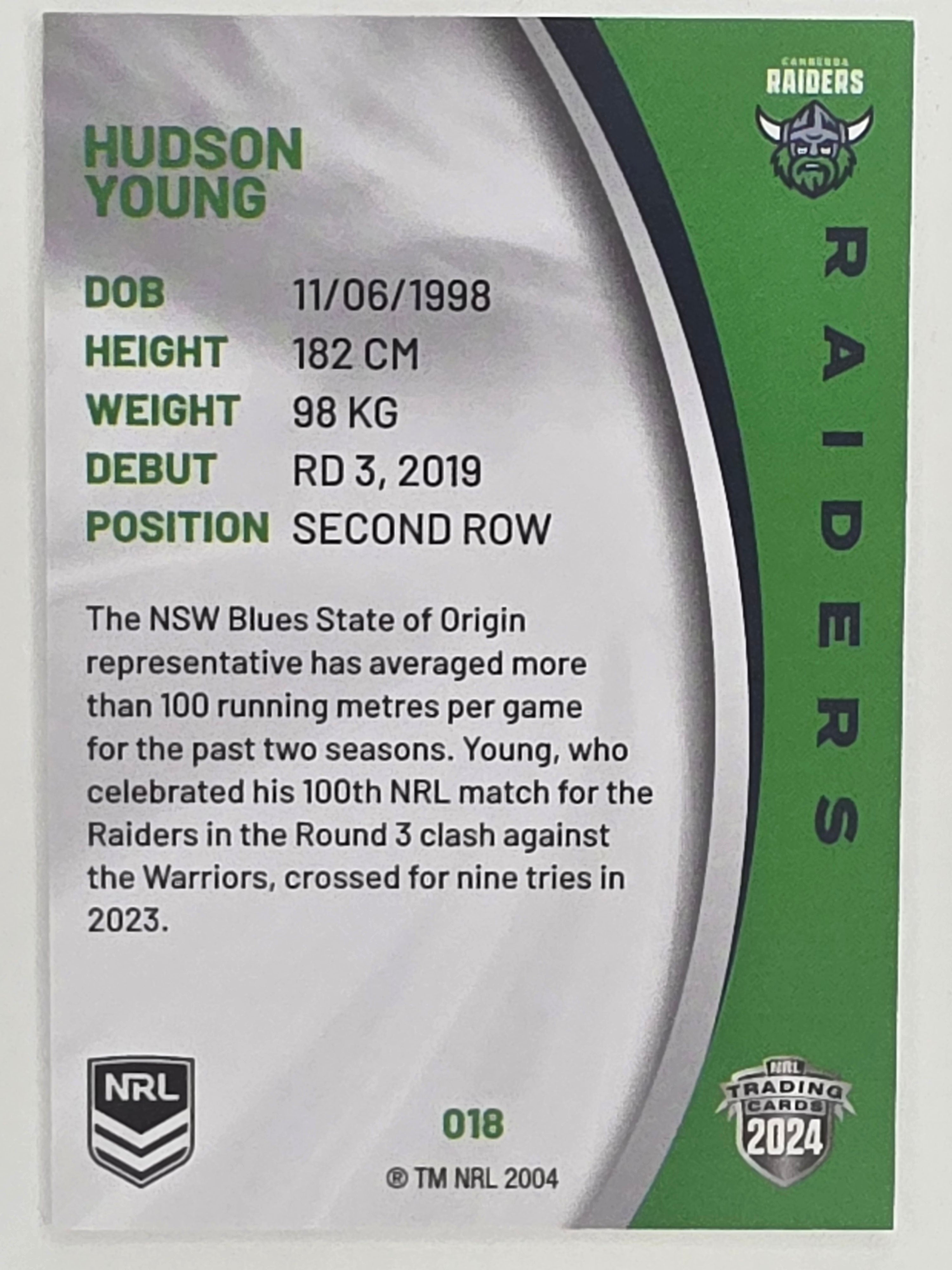 NRL 2024 Elite Base Card #018 Hudson Young Canberra Raiders
